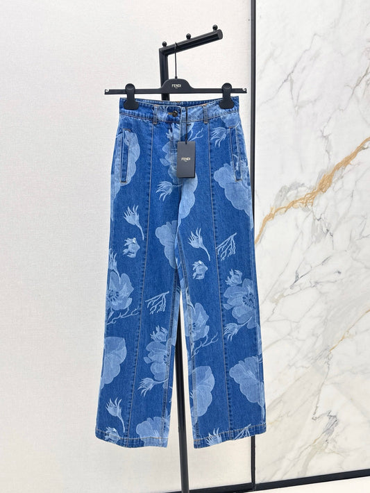 Fd* 25ss floral print denim pants