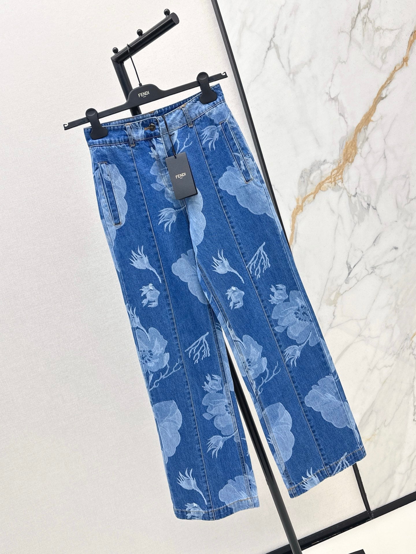 Fd* 25ss floral print denim pants