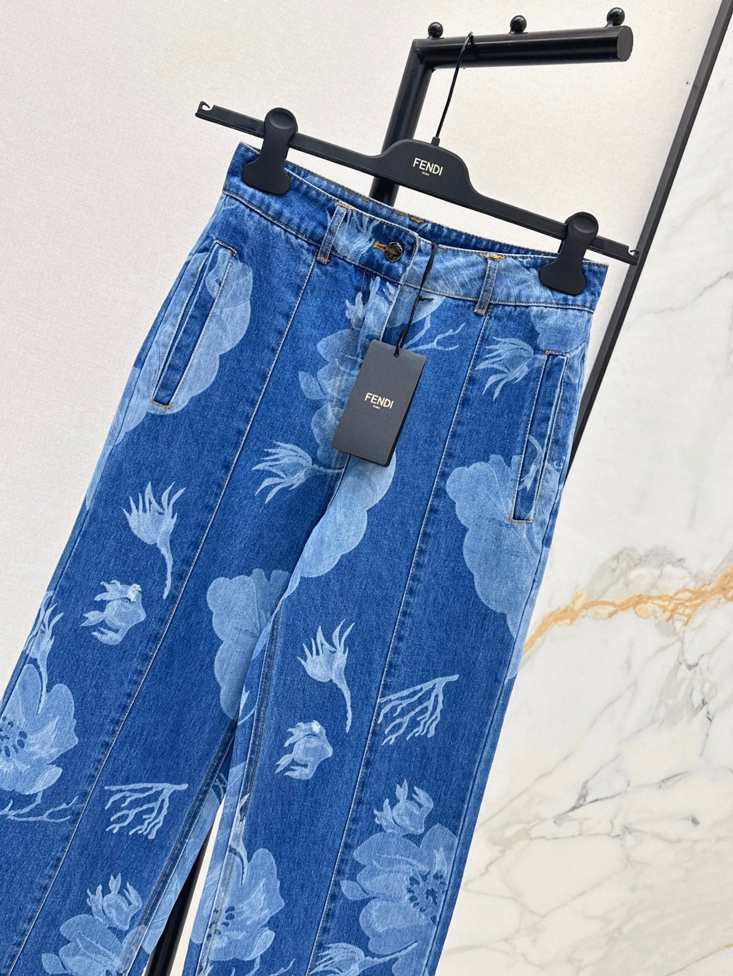 Fd* 25ss floral print denim pants
