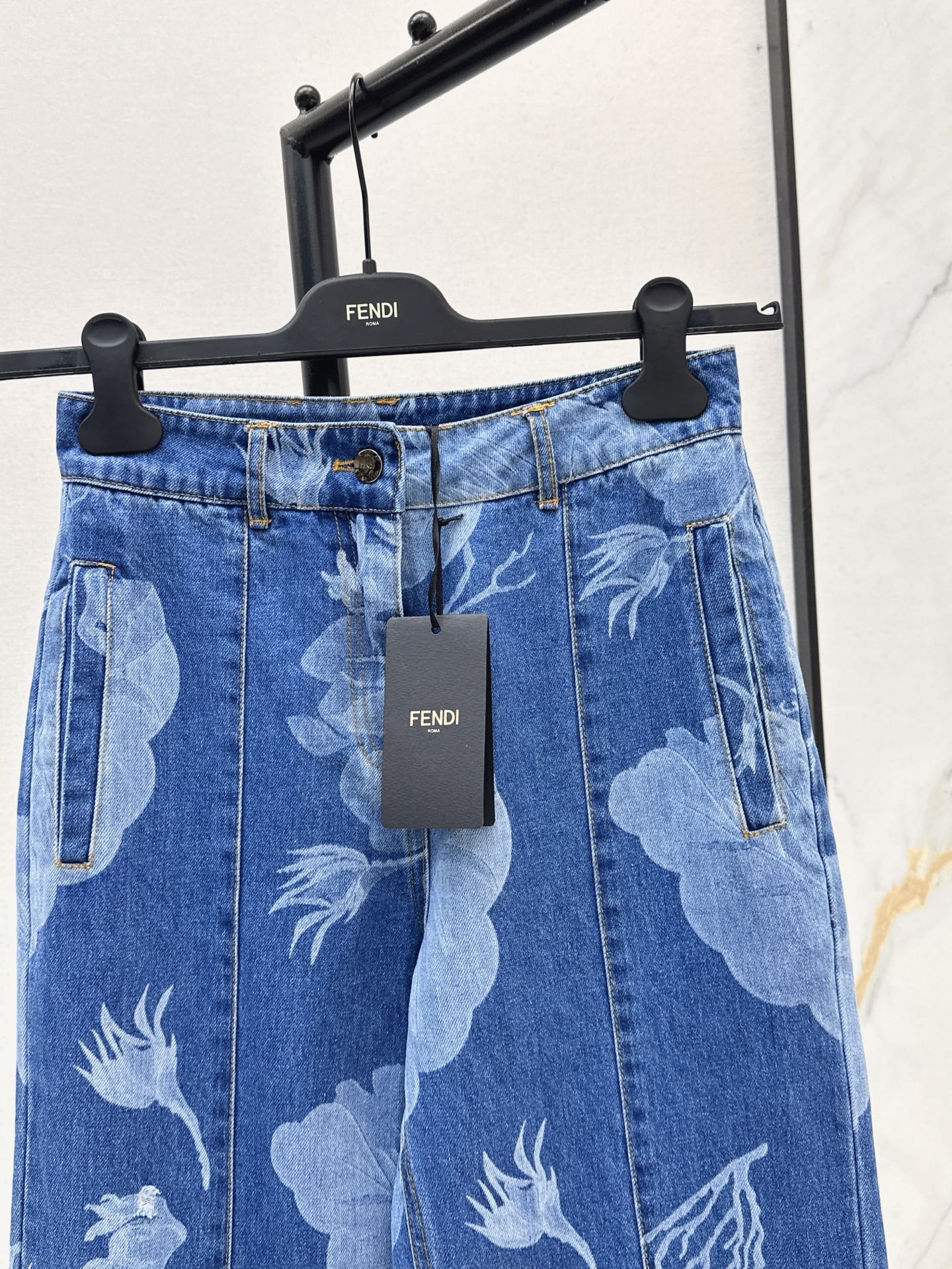 Fd* 25ss floral print denim pants