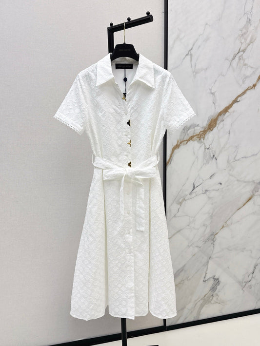 Loui* 25ss monogram jacquard belted dress