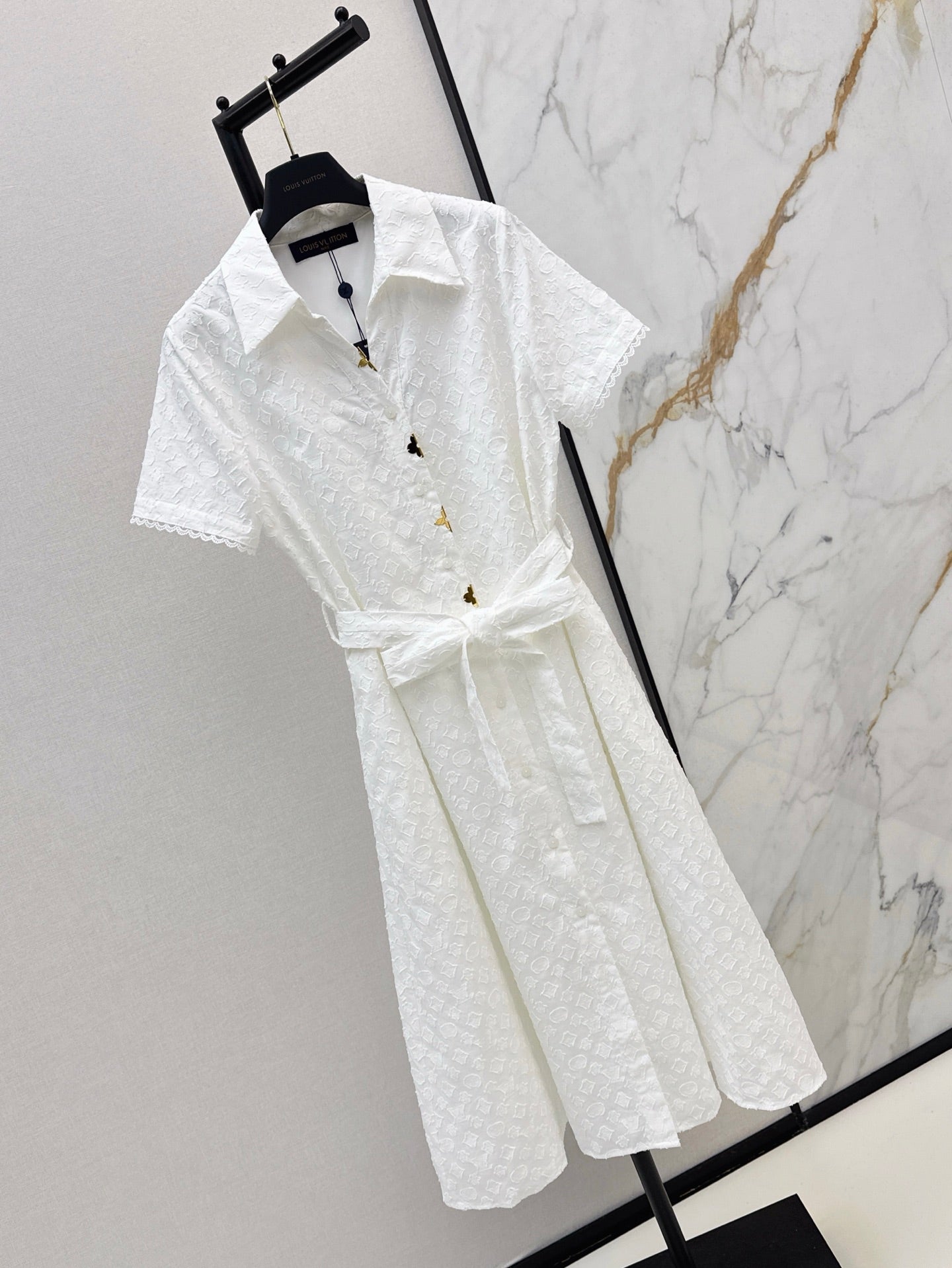 Loui* 25ss monogram jacquard belted dress