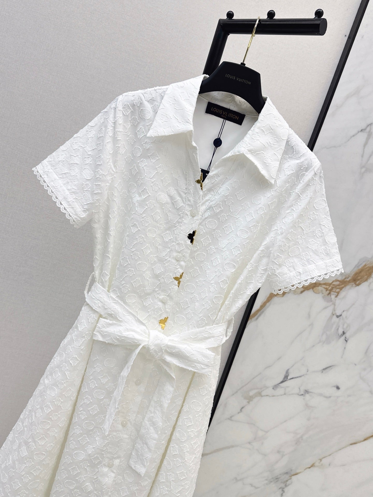 Loui* 25ss monogram jacquard belted dress