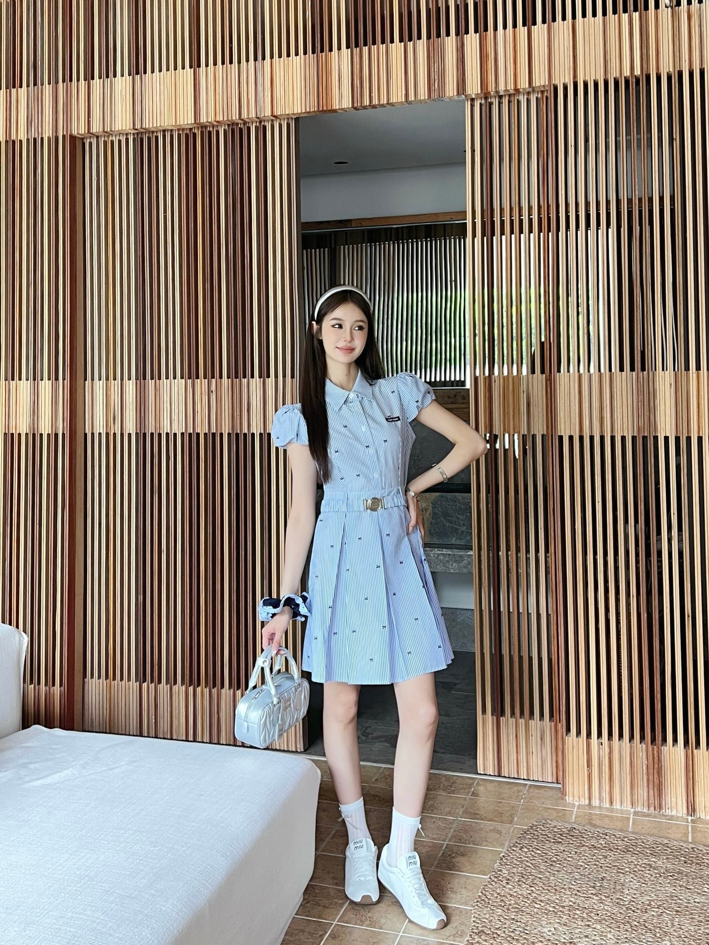 M*u 25ss bow woven belted dress