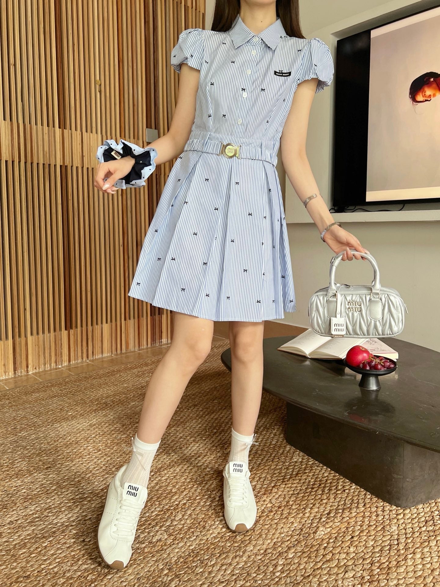 M*u 25ss bow woven belted dress