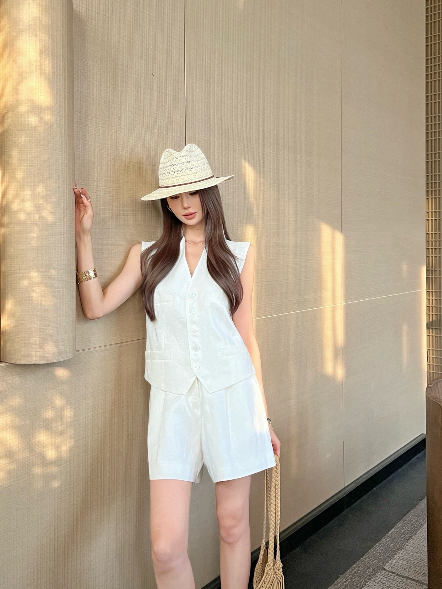 Lor*P 25ss linen vest and short suit