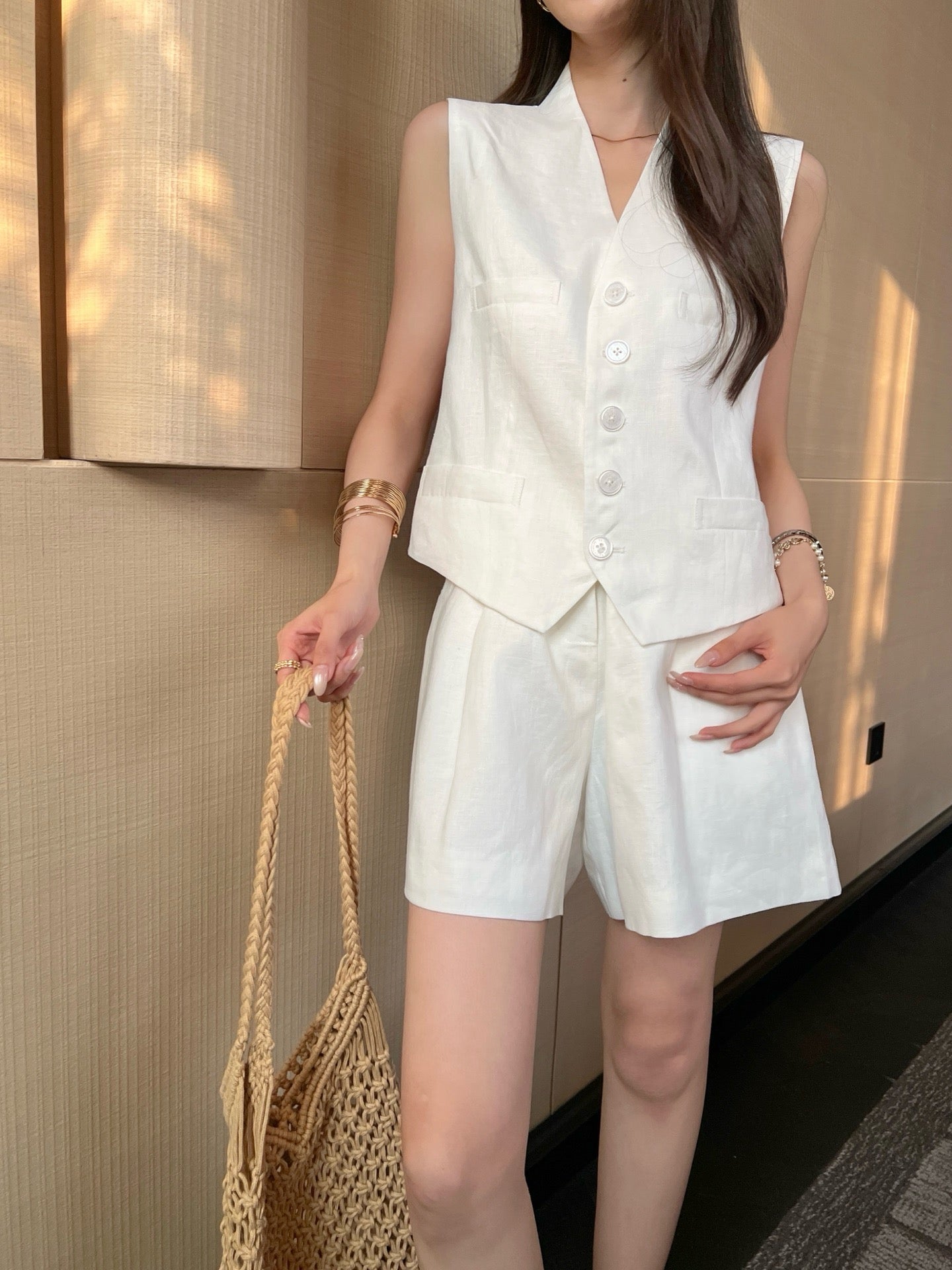 Lor*P 25ss linen vest and short suit