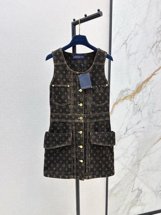 Loui* 25ss monogram denim button front dress