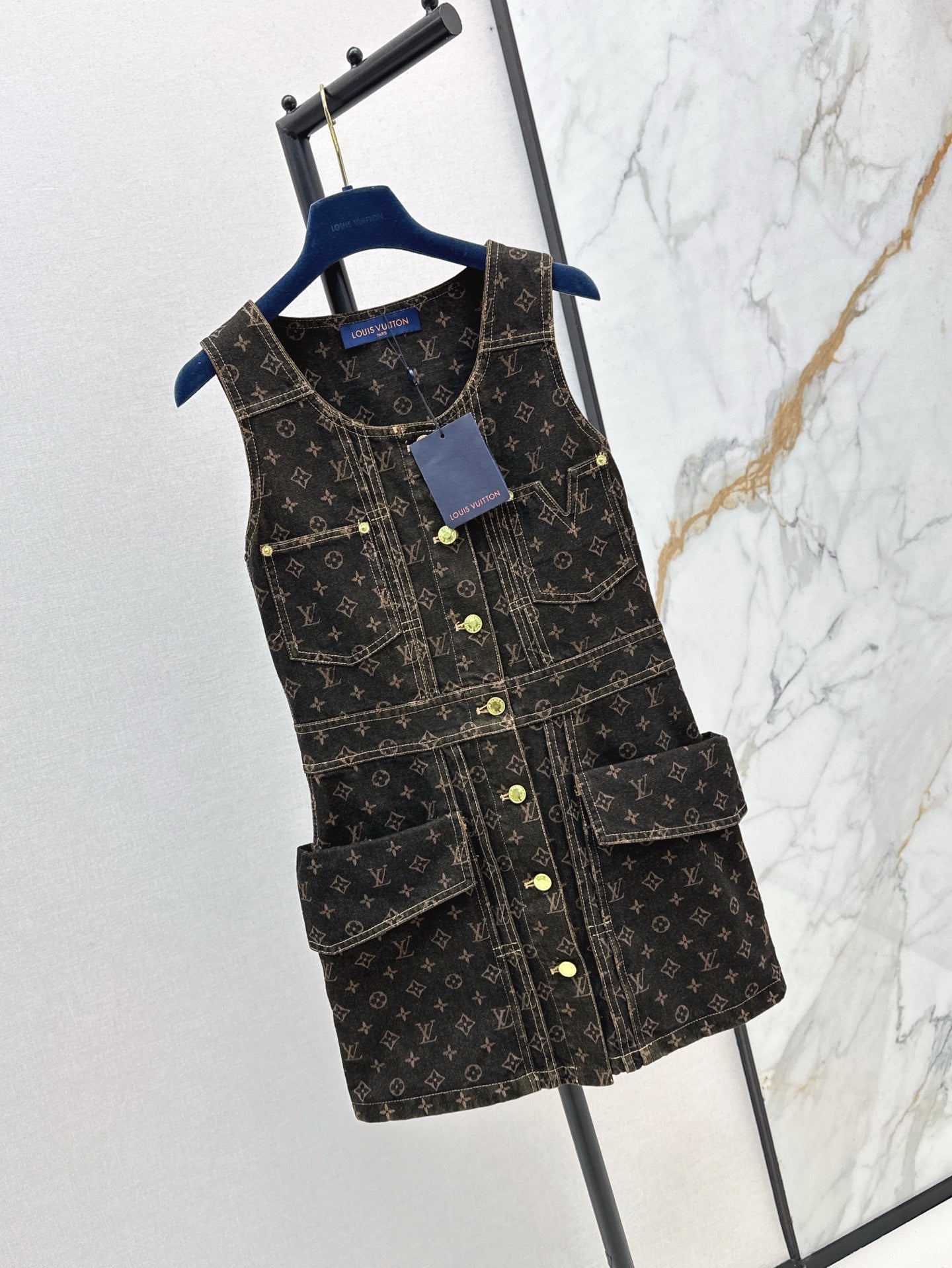 Loui* 25ss monogram denim button front dress