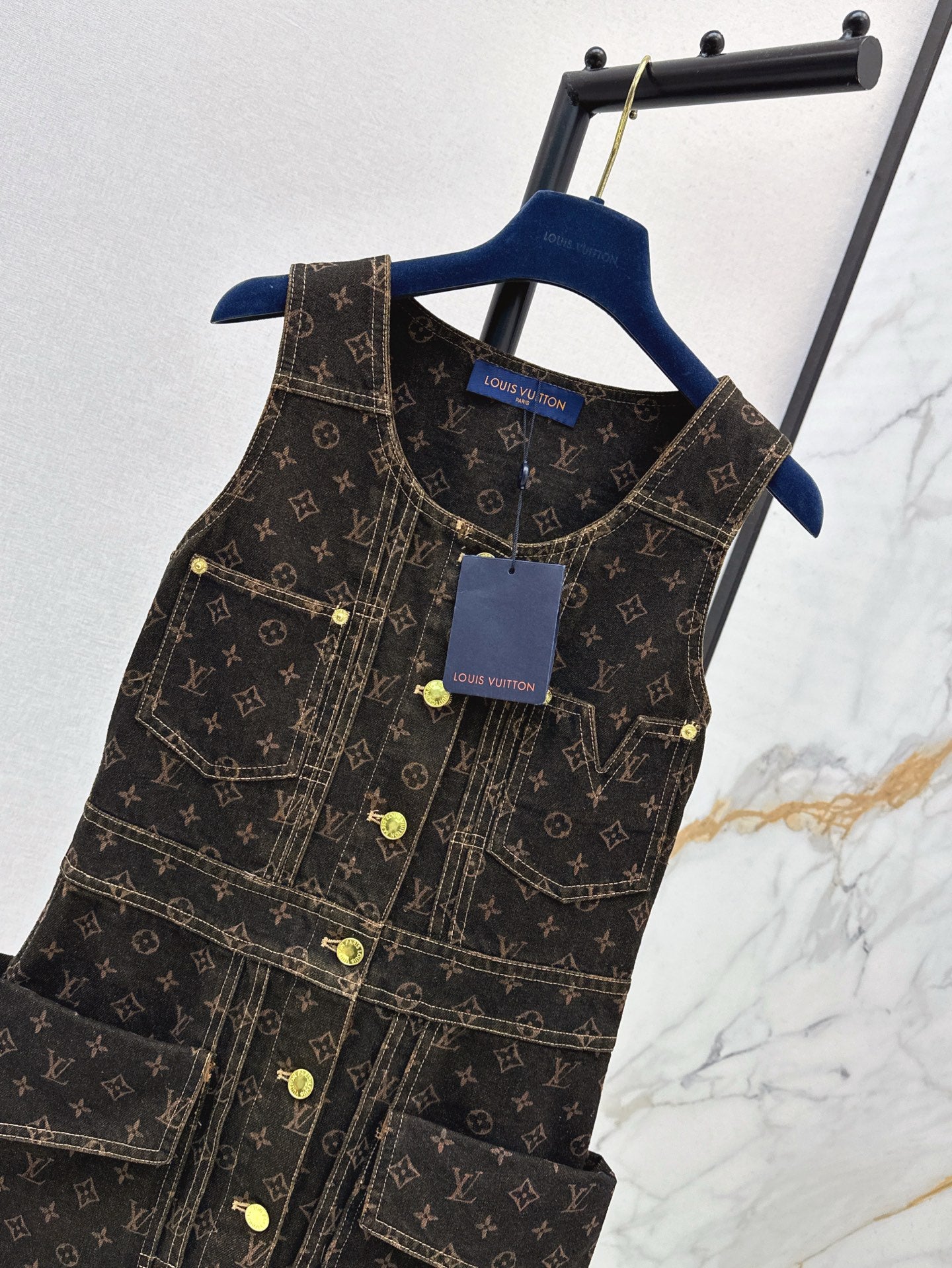 Loui* 25ss monogram denim button front dress