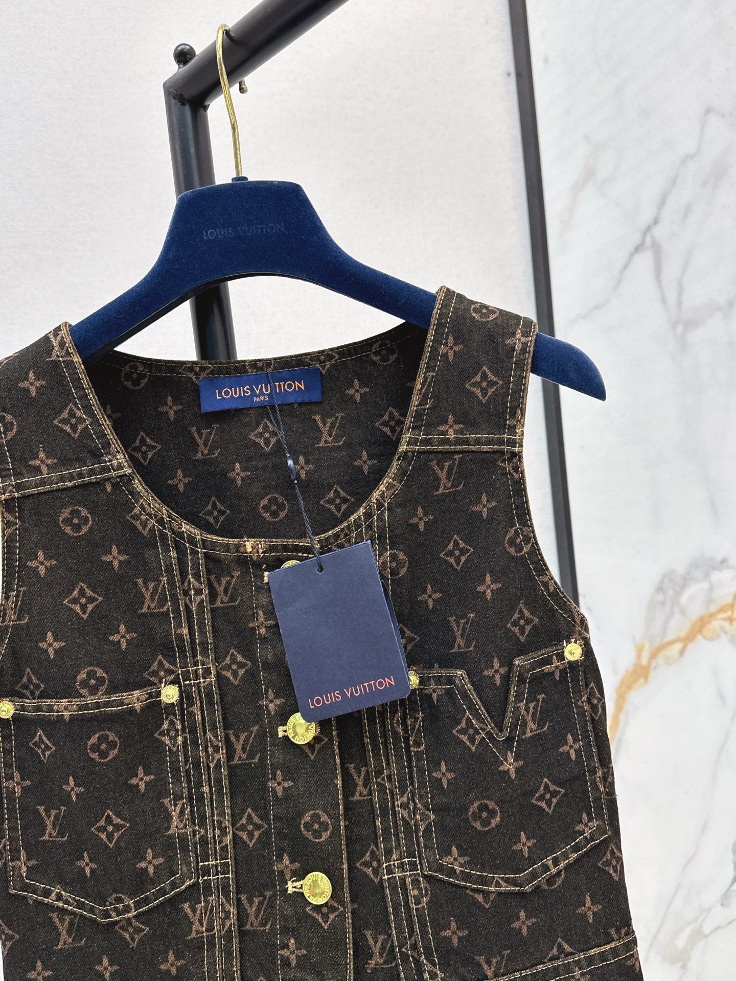 Loui* 25ss monogram denim button front dress