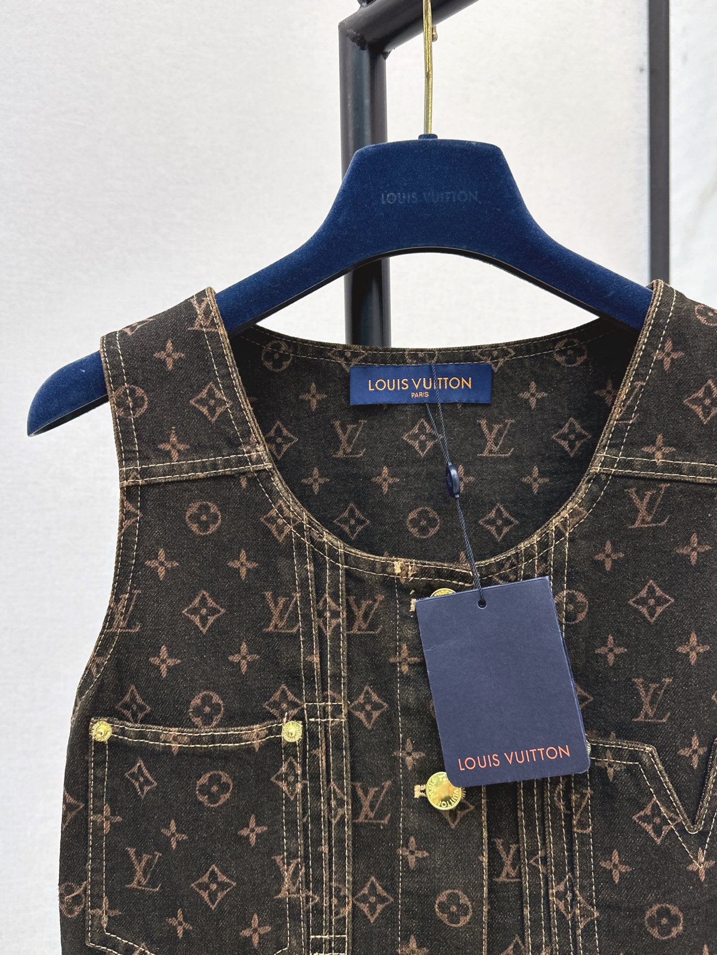 Loui* 25ss monogram denim button front dress