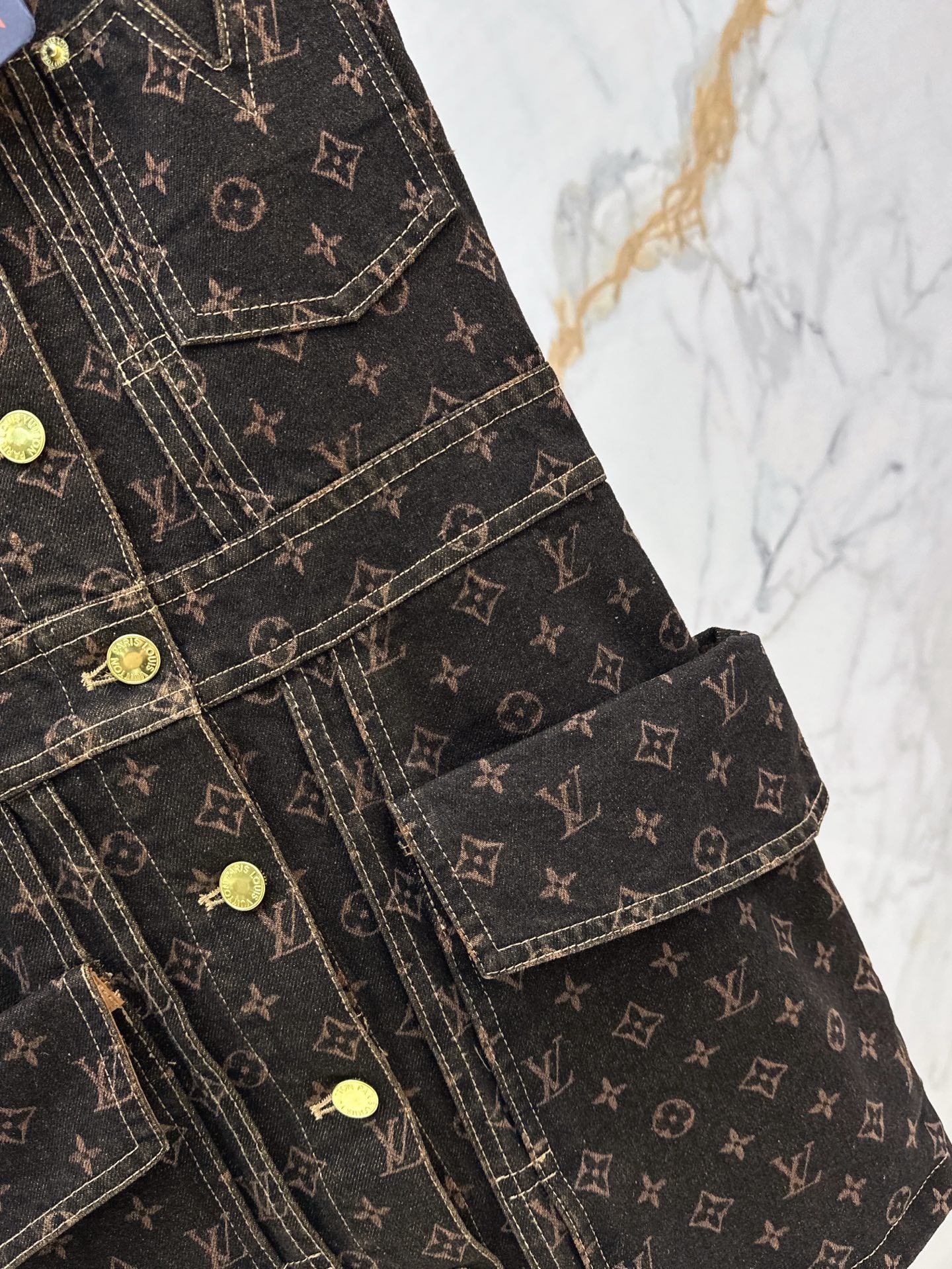 Loui* 25ss monogram denim button front dress