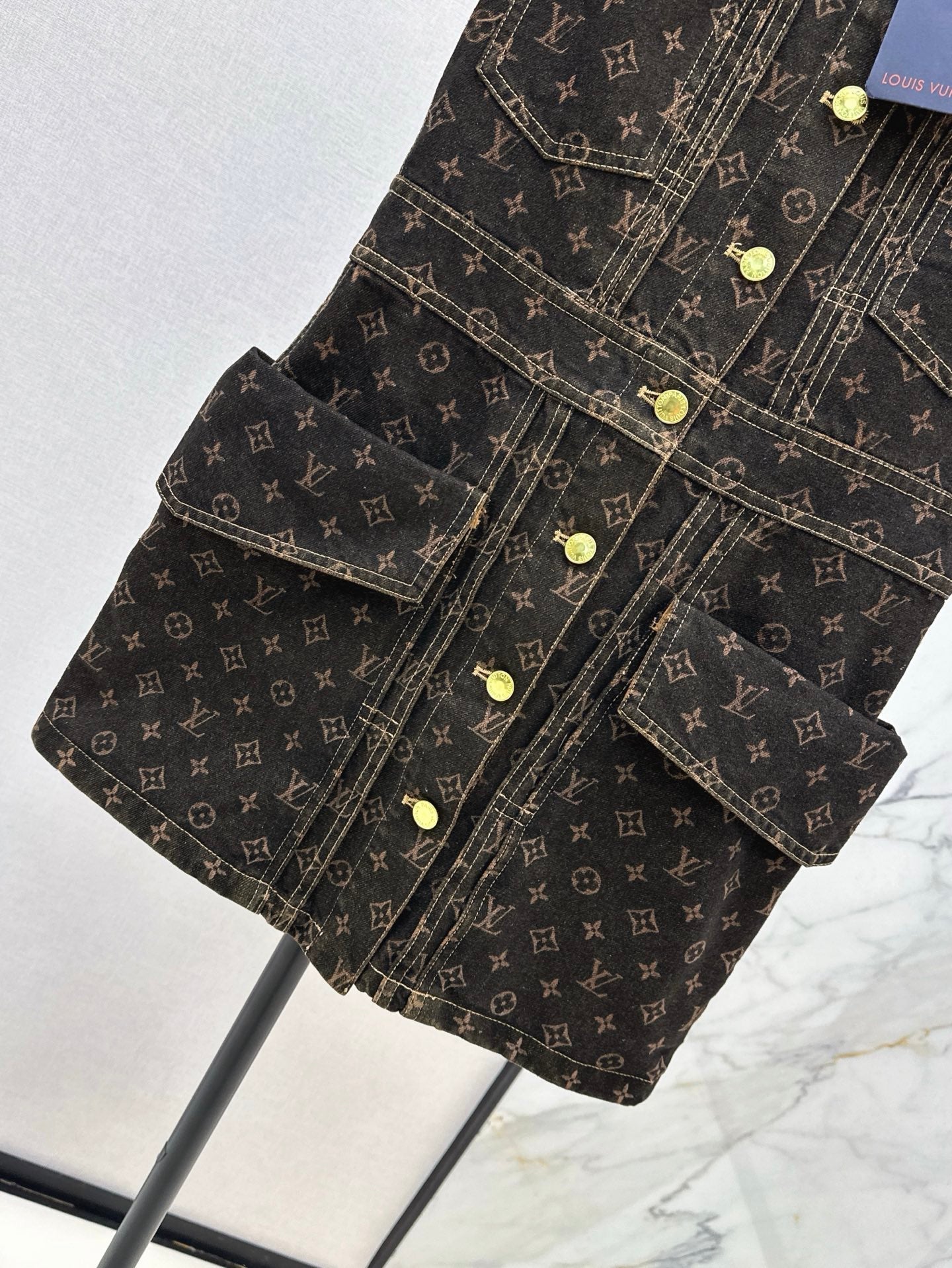 Loui* 25ss monogram denim button front dress