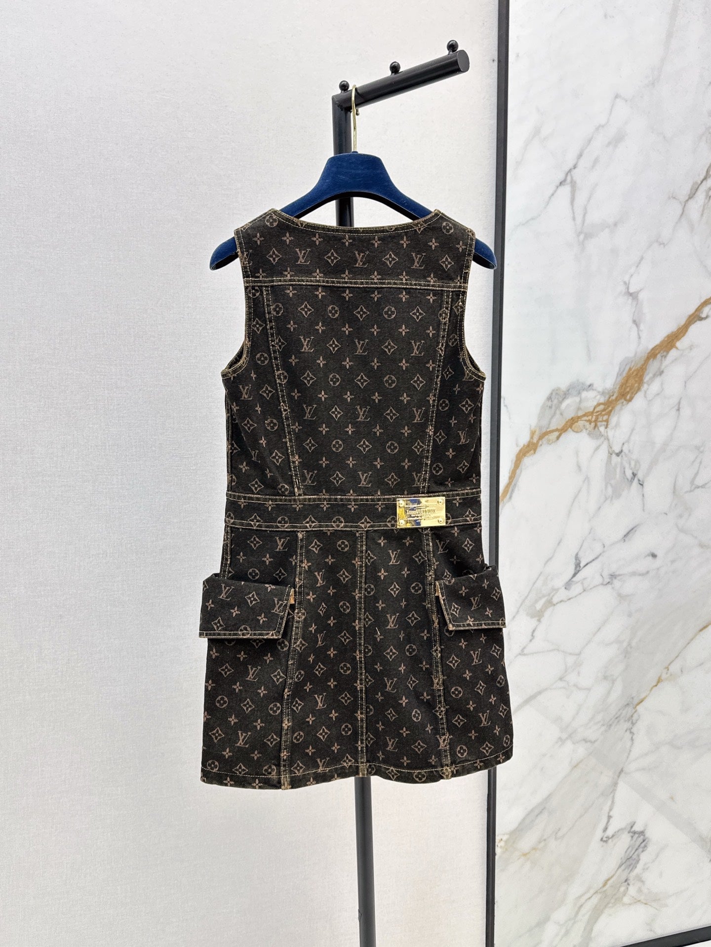 Loui* 25ss monogram denim button front dress