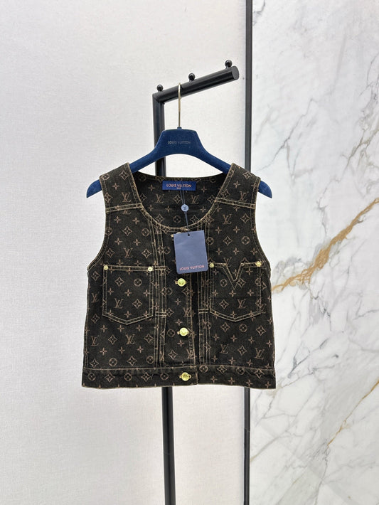 Loui* 25ss monogram denim button front vest