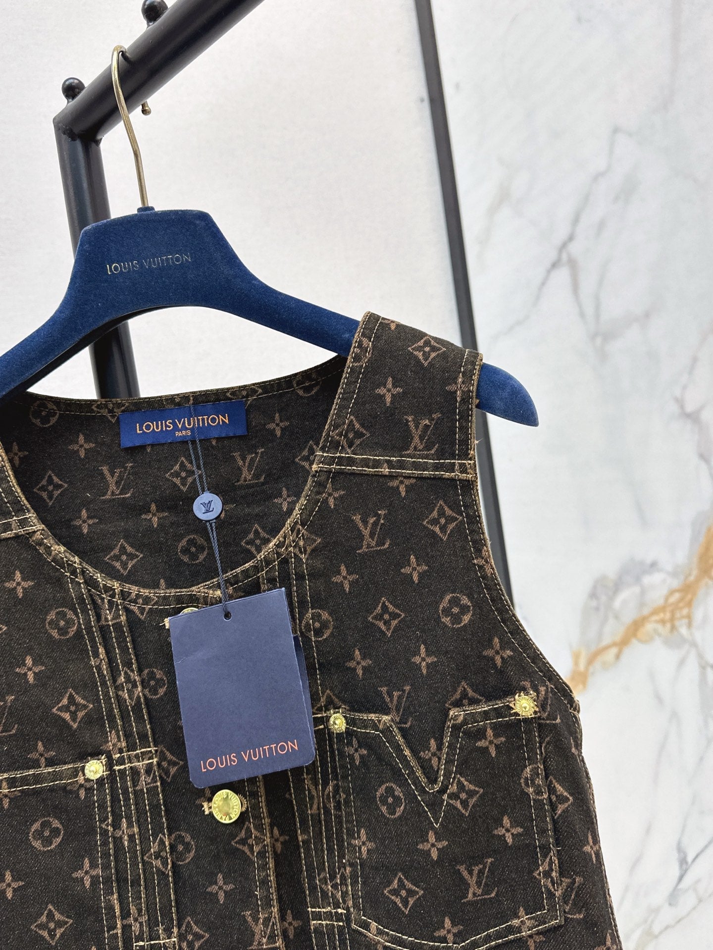 Loui* 25ss monogram denim button front vest