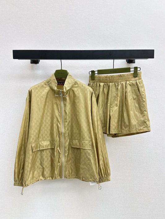 Gu* 25ss GG printed zip jacket and shorts suit