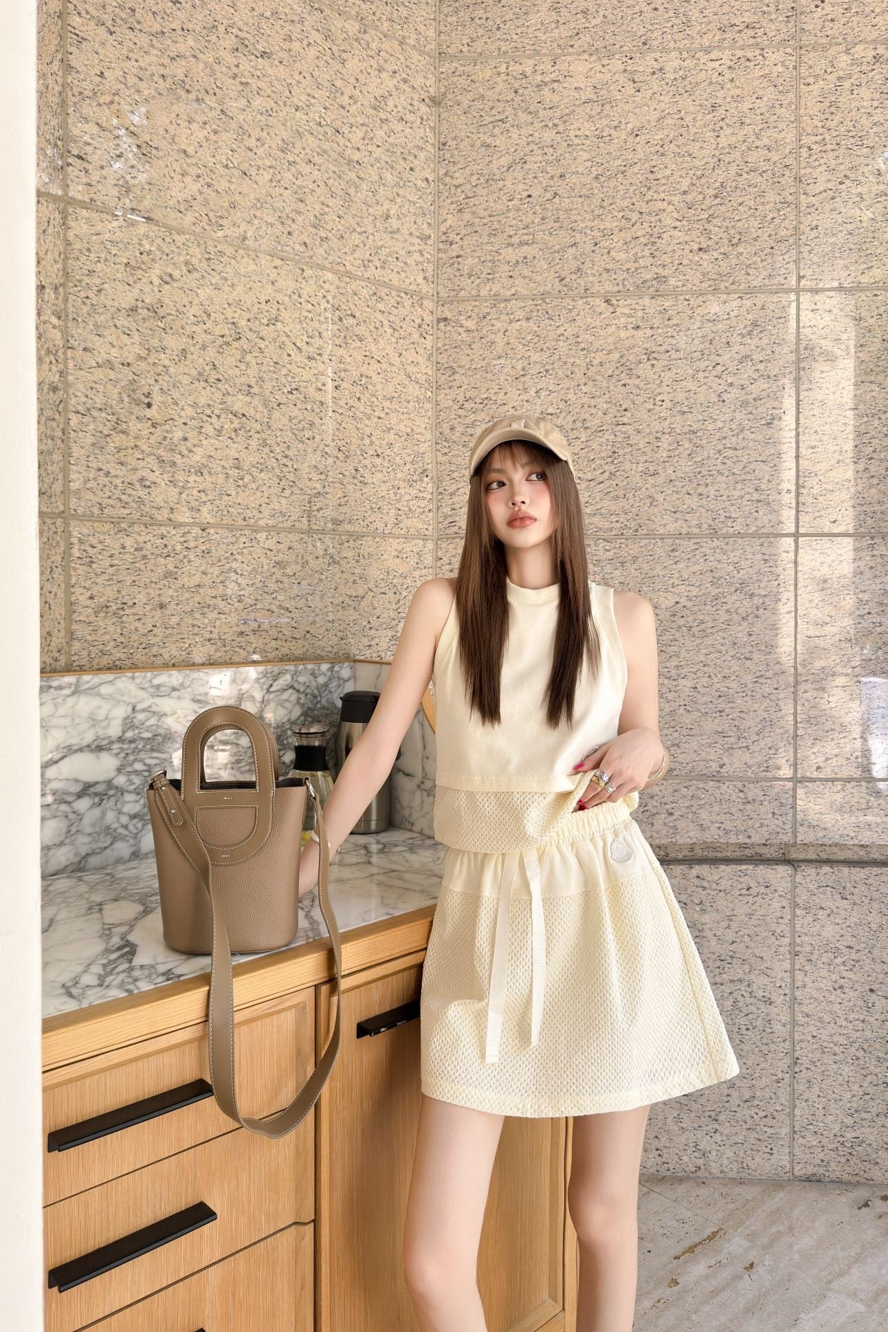 Monc* 25ss mesh vest and miniskirt suit