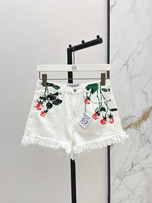 Loe*25ss floral motifs denim shorts