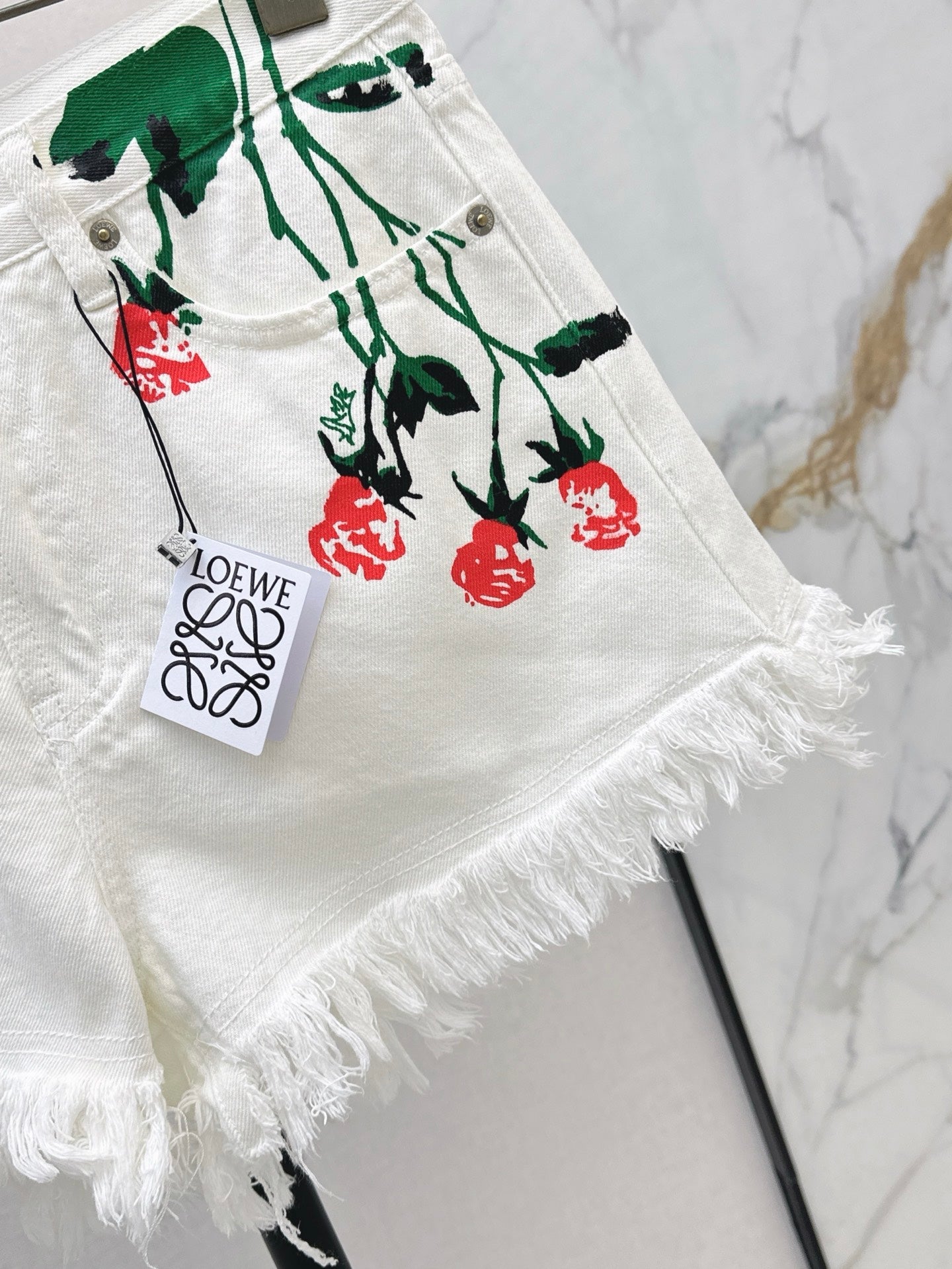 Loe*25ss floral motifs denim shorts