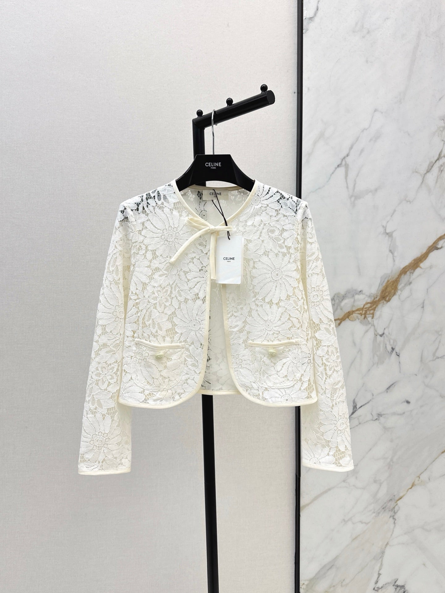 Cel* 25ss floral embroidered lace crop jacket