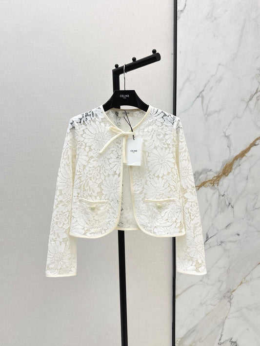 Cel* 25ss floral embroidered lace crop jacket