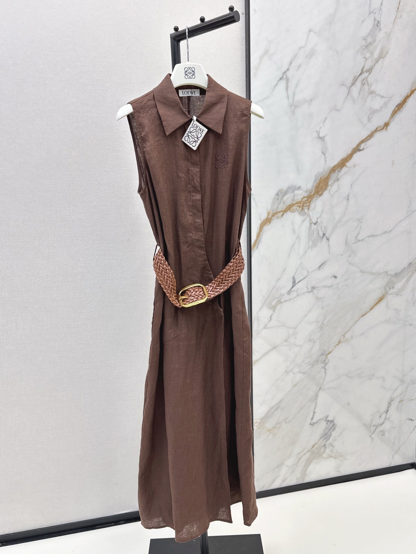 Loe* 25ss long linen belted dress