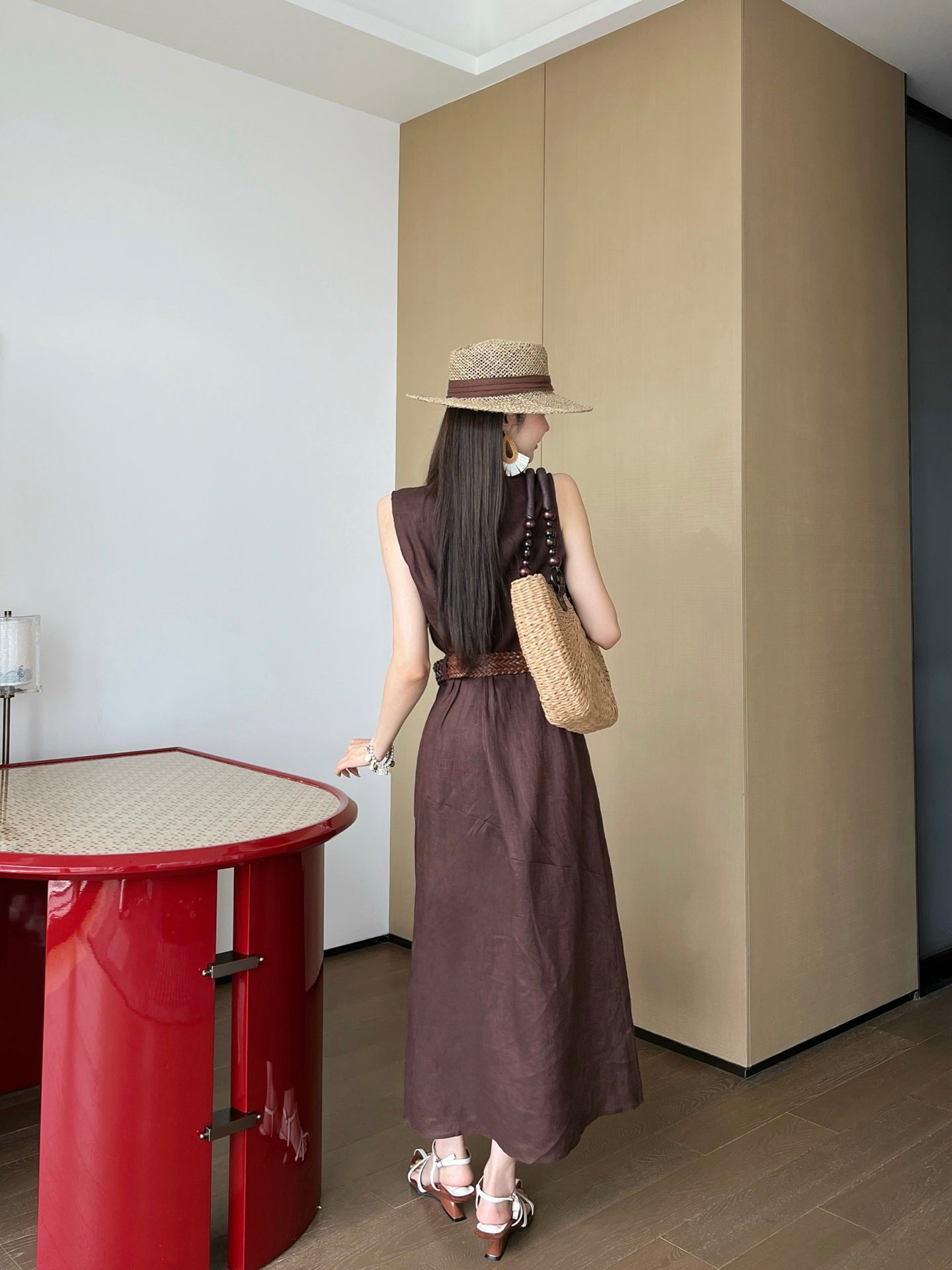 Loe* 25ss long linen belted dress