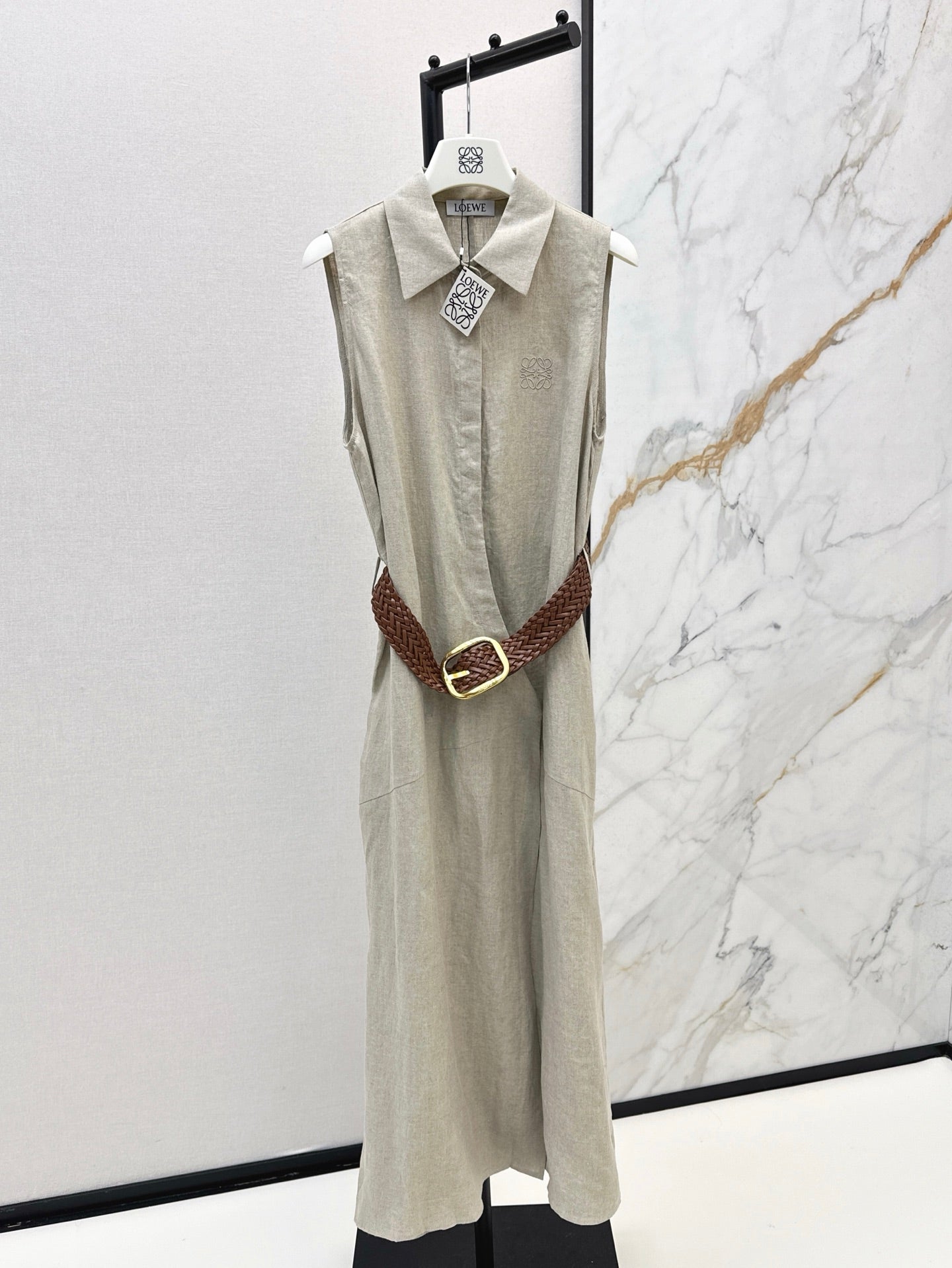 Loe* 25ss long linen belted dress
