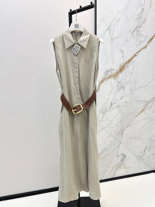 Loe* 25ss long linen belted dress