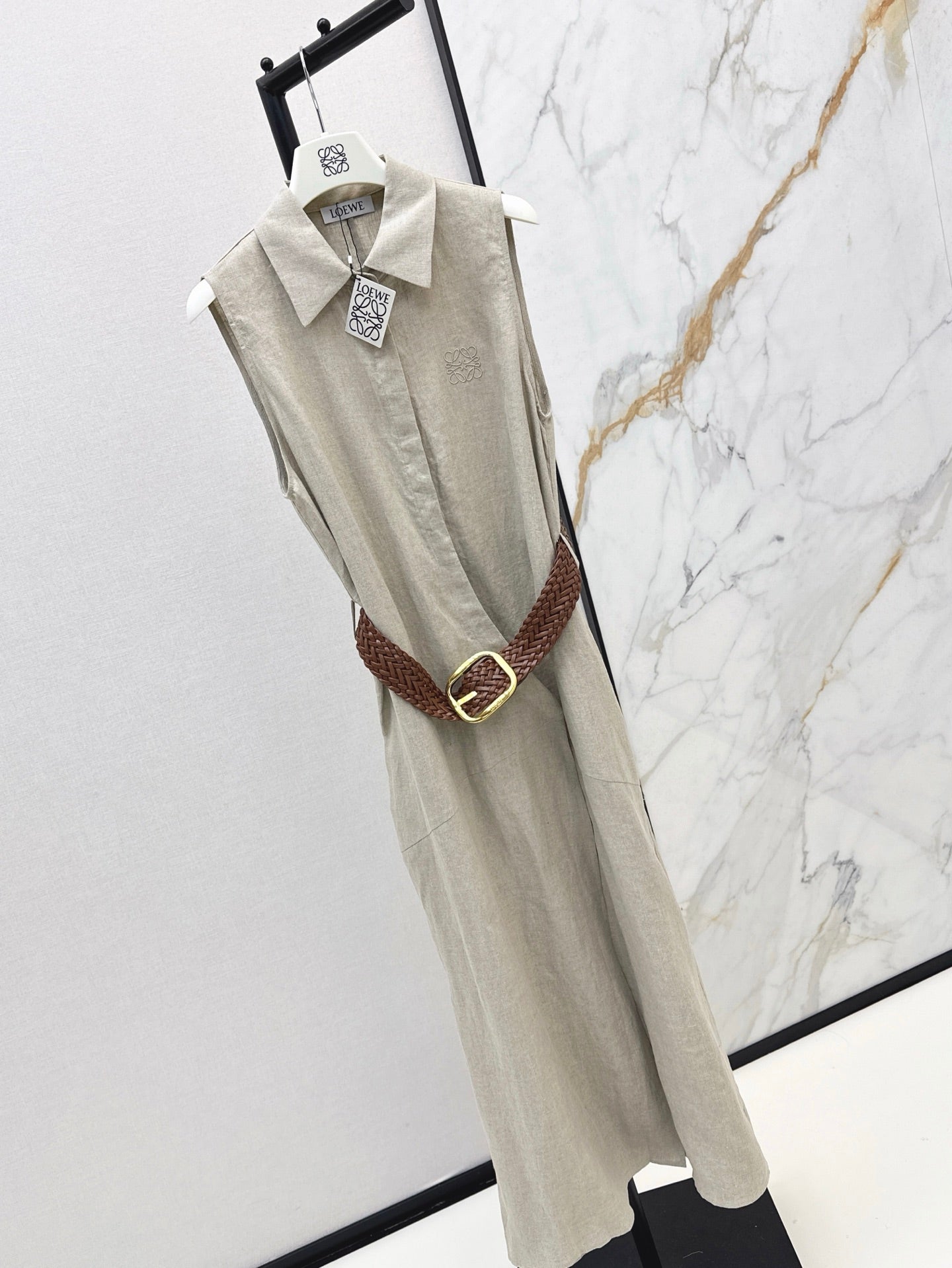 Loe* 25ss long linen belted dress