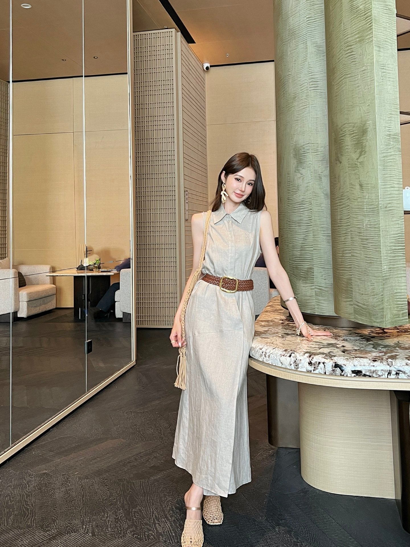 Loe* 25ss long linen belted dress