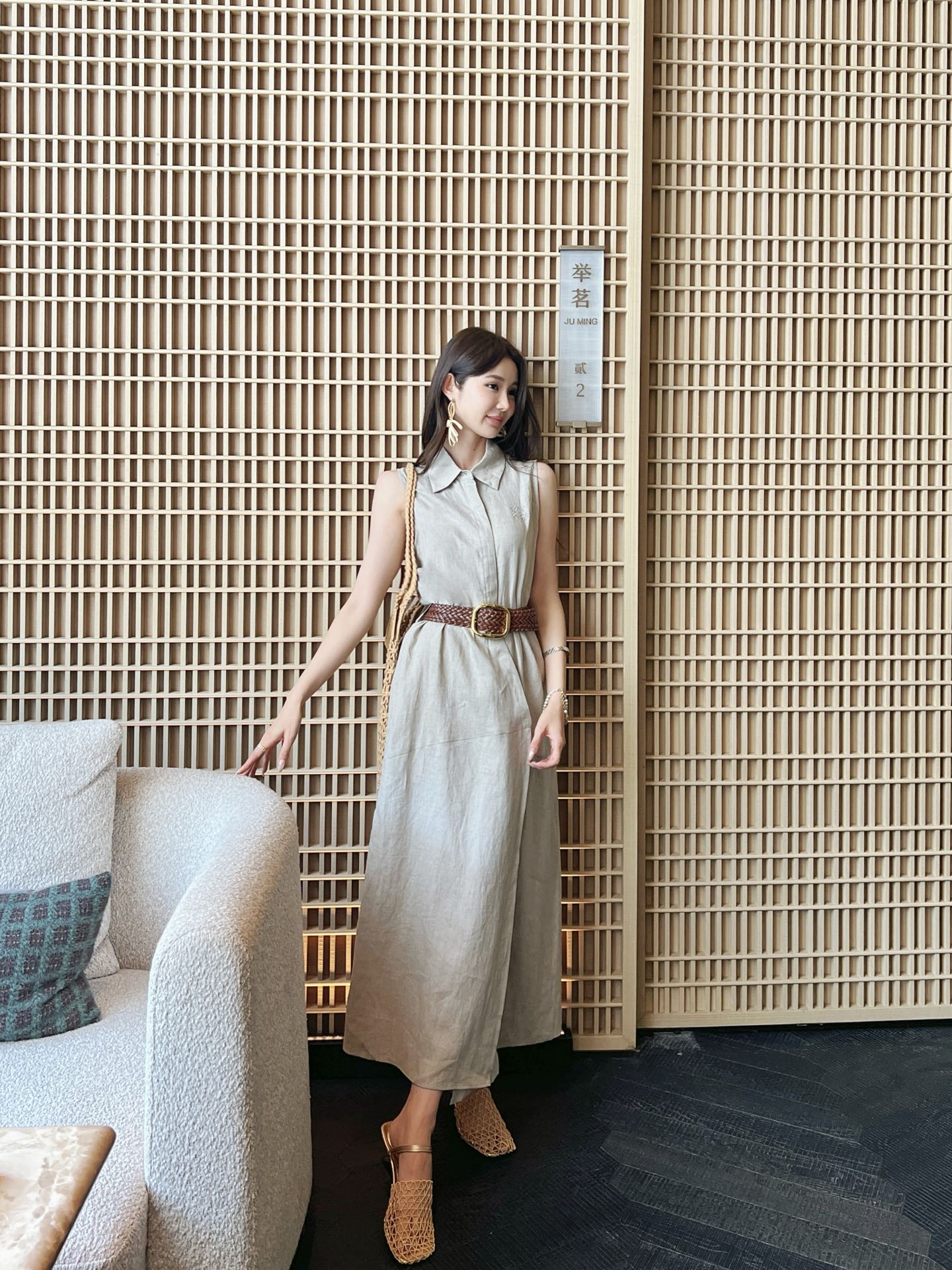 Loe* 25ss long linen belted dress