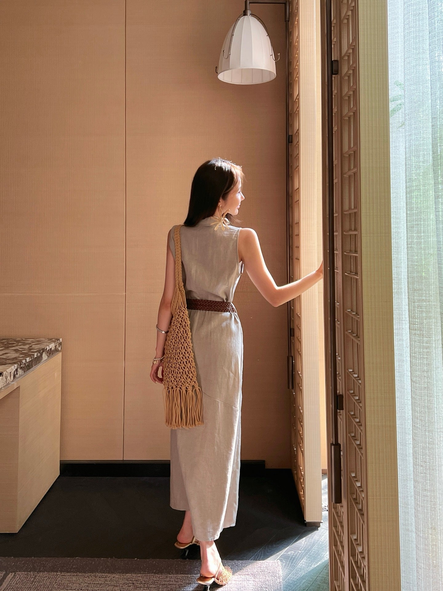 Loe* 25ss long linen belted dress