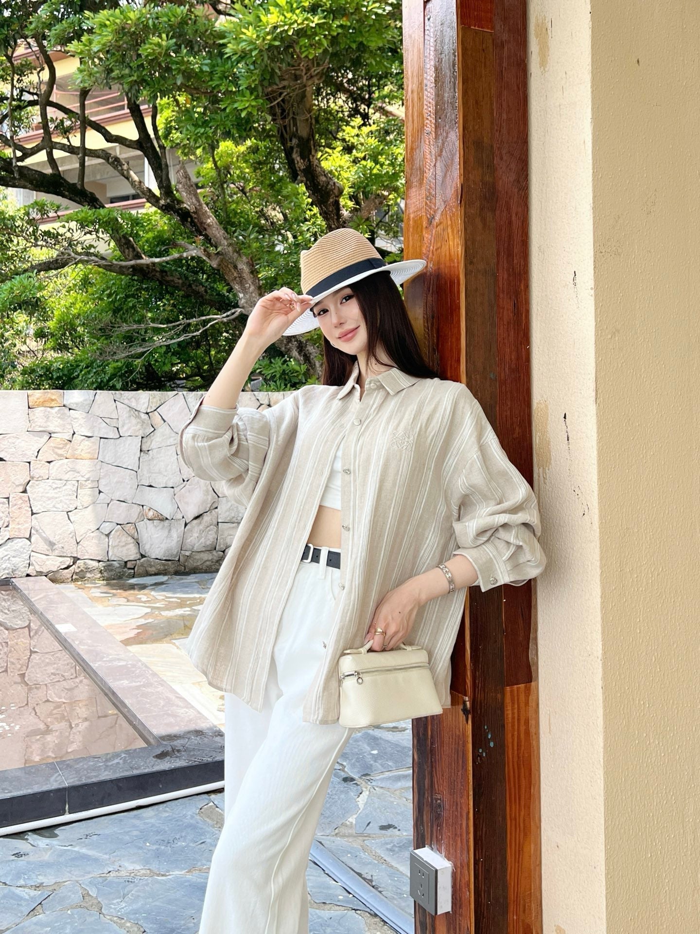 Loe* 25ss linen striped shirt