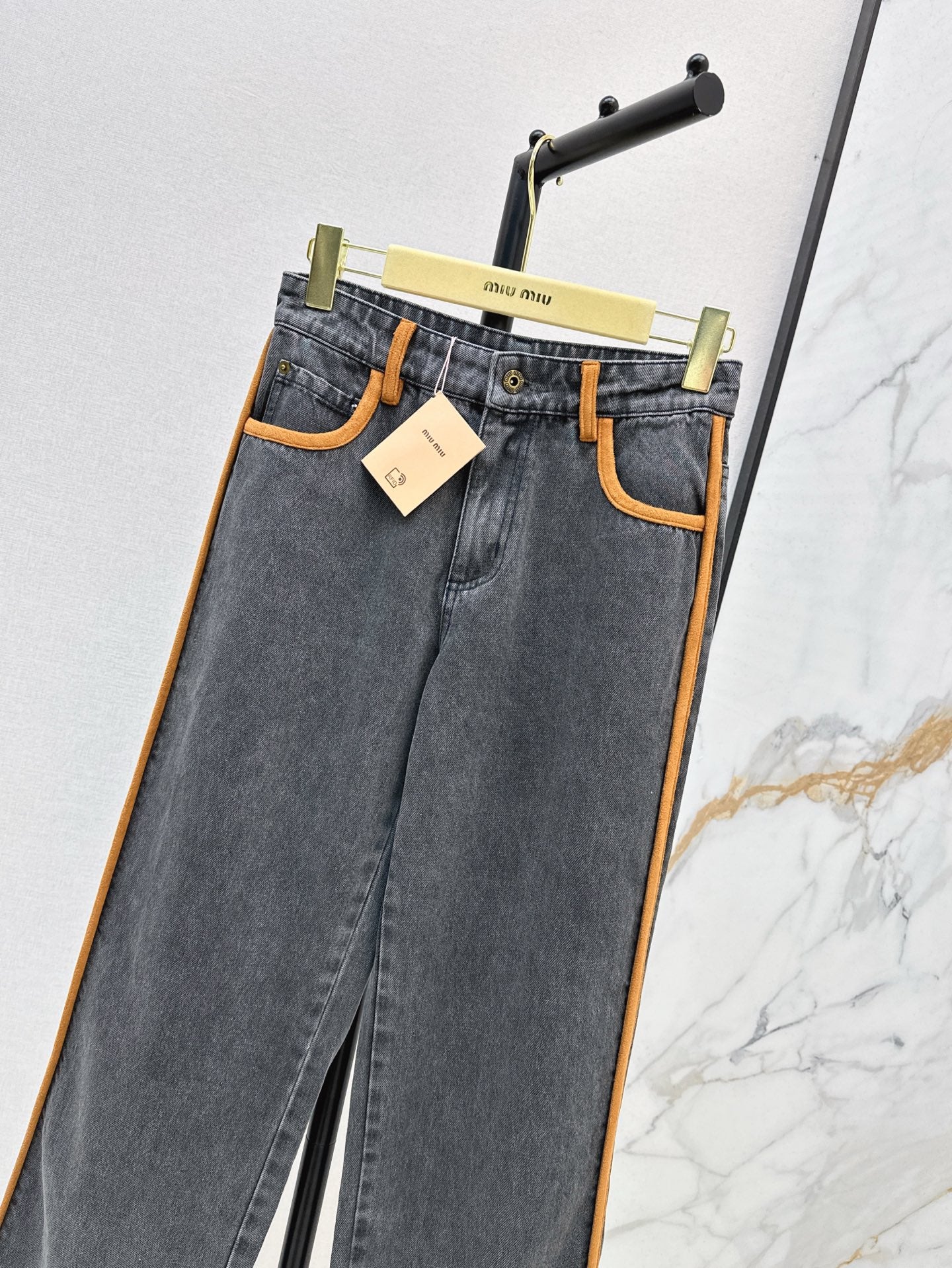 M*u 25ss denim and leather jeans