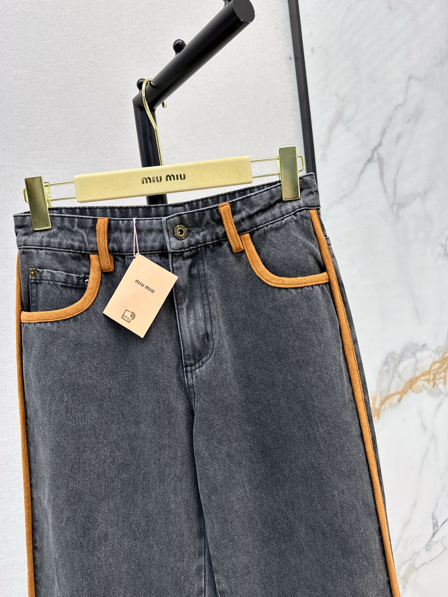 M*u 25ss denim and leather jeans