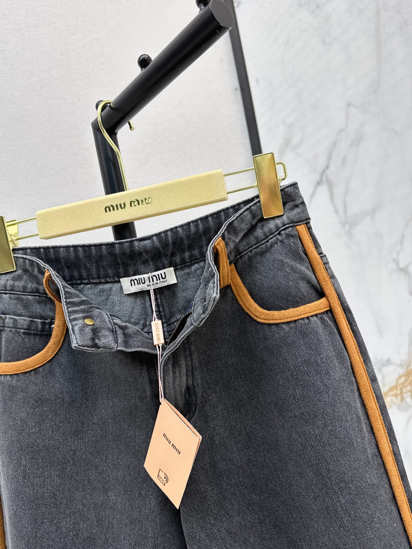 M*u 25ss denim and leather jeans