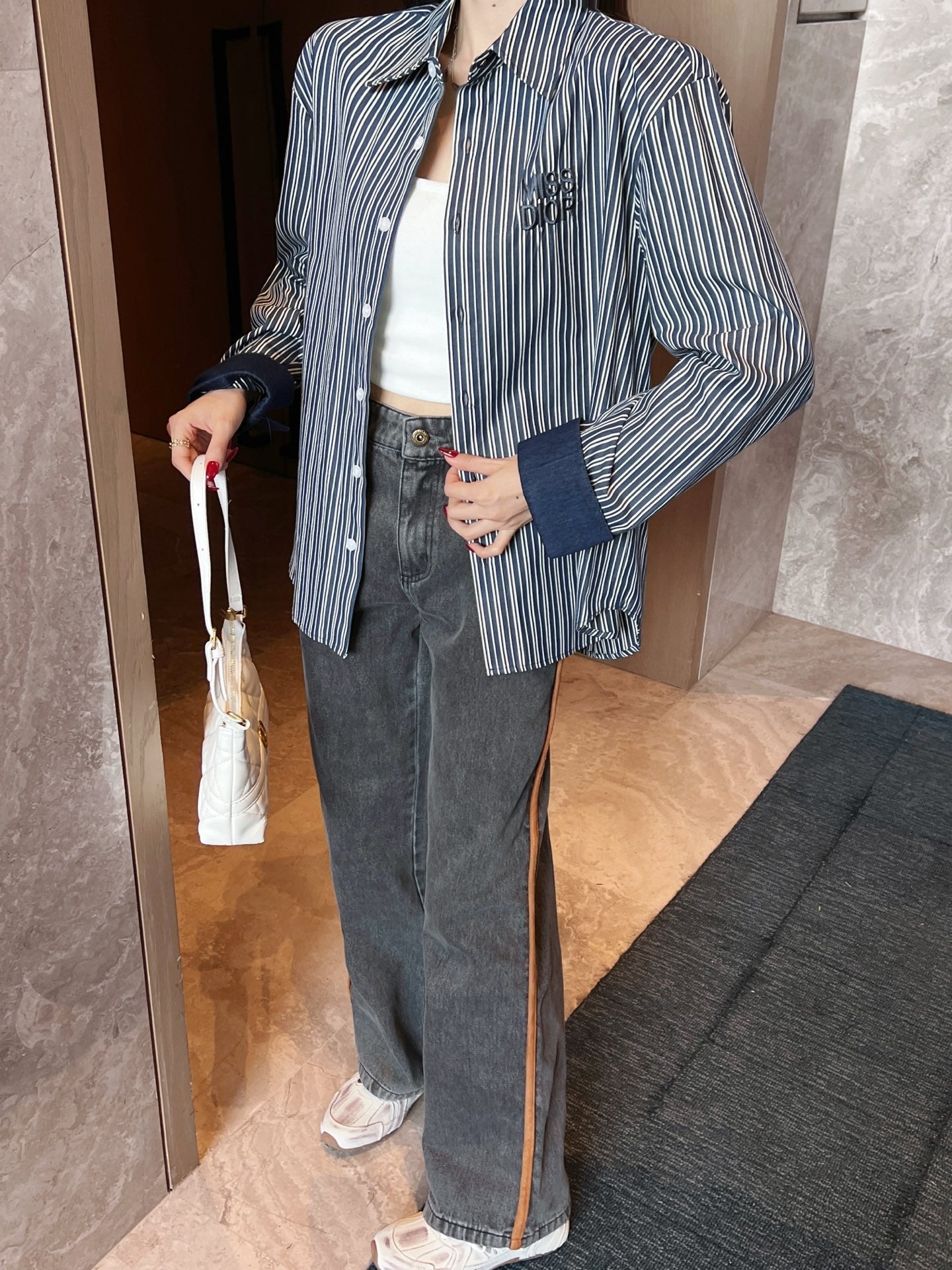 M*u 25ss denim and leather jeans