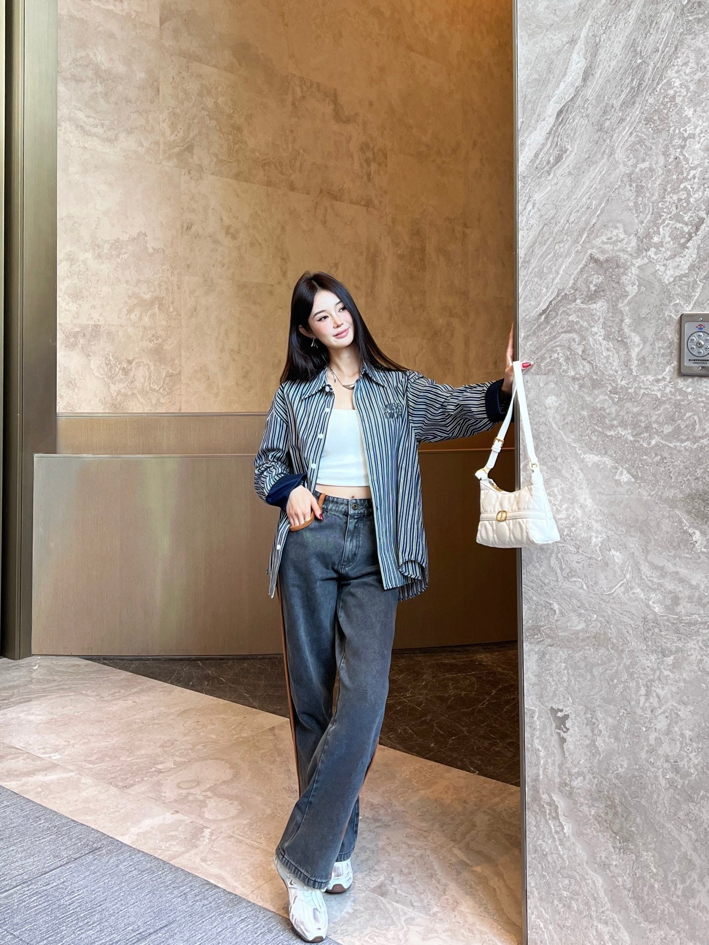 M*u 25ss denim and leather jeans