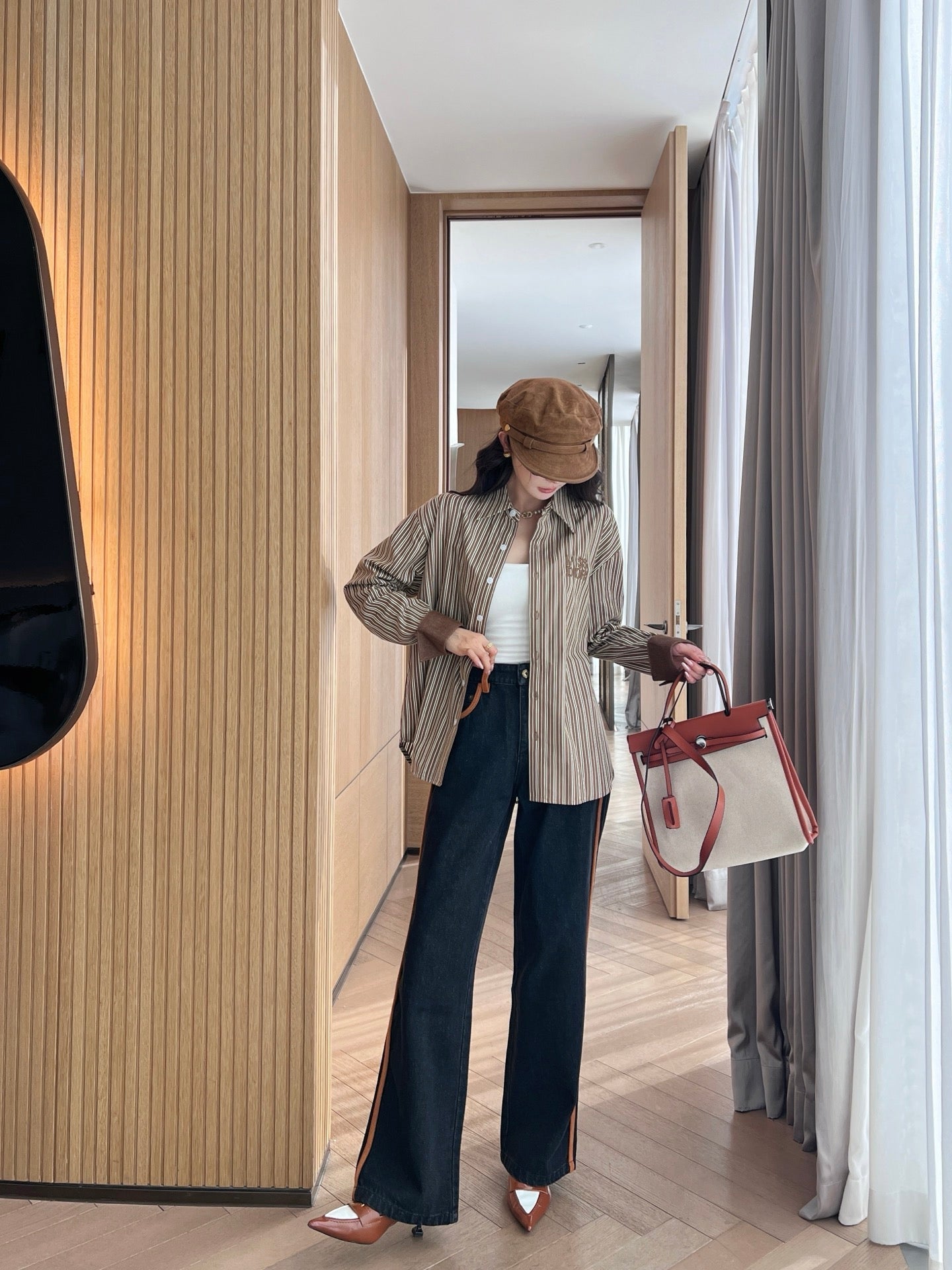 M*u 25ss denim and leather jeans