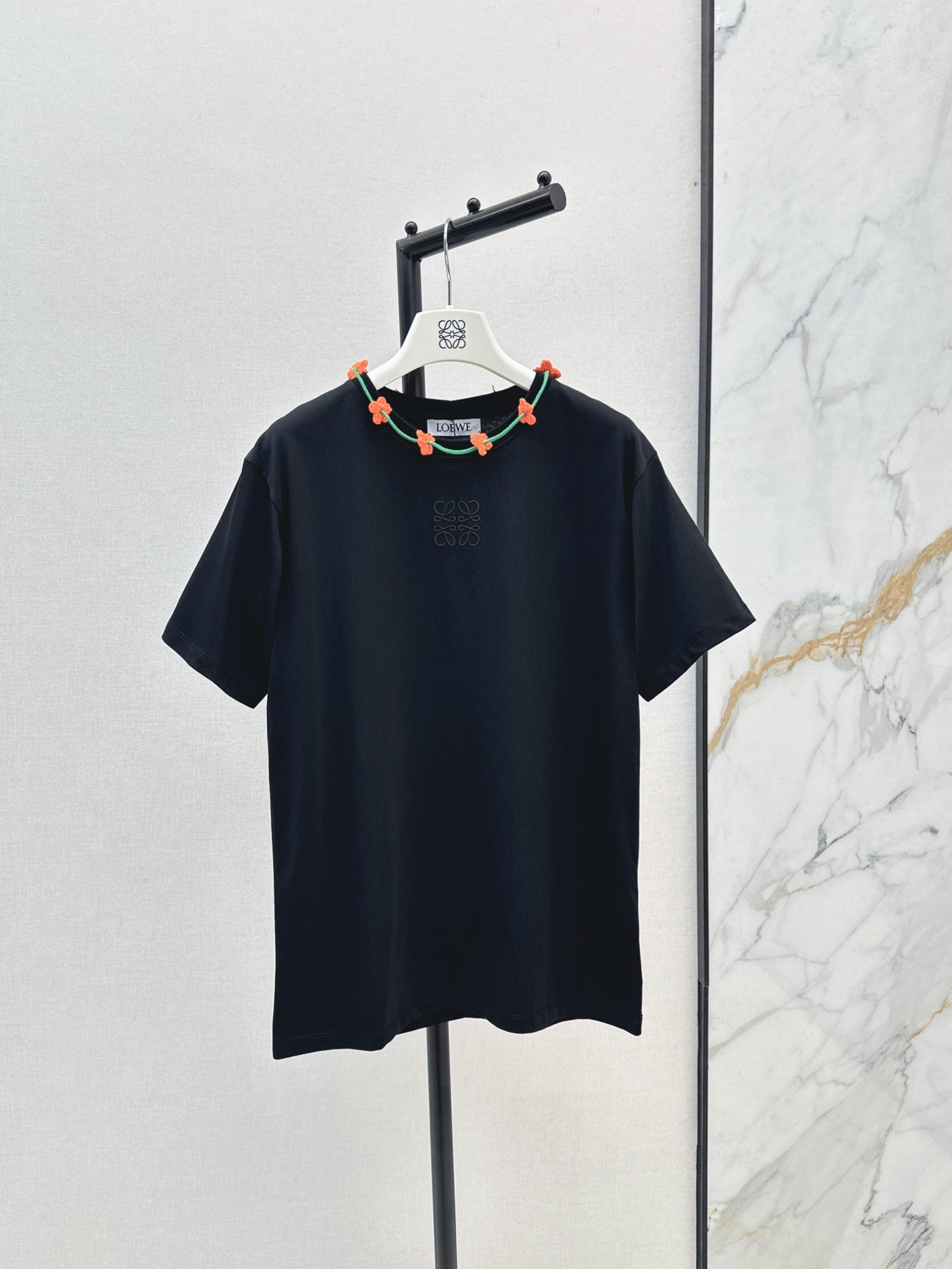 Loe* 25ss floral crochet collar T-shirt