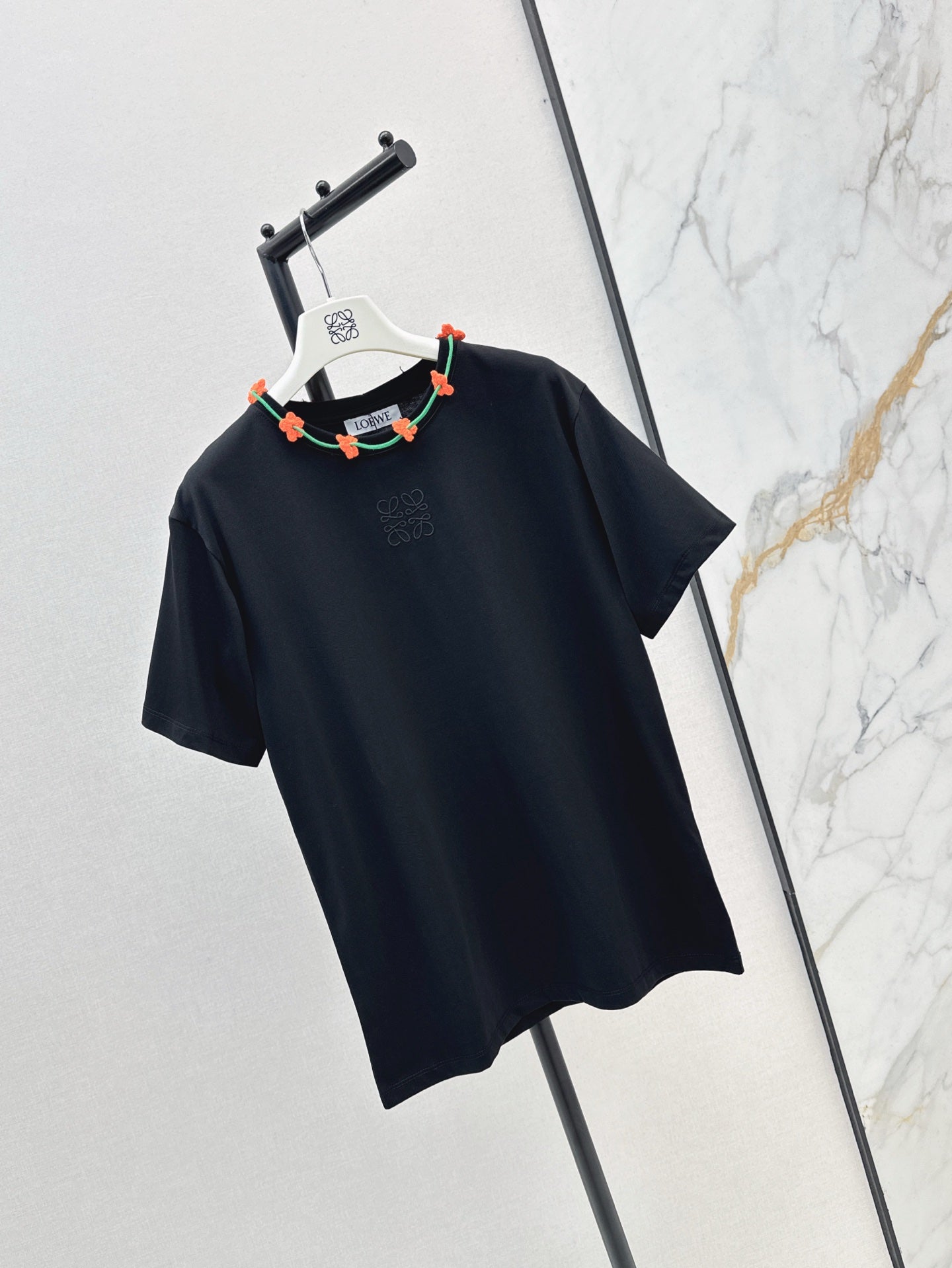 Loe* 25ss floral crochet collar T-shirt