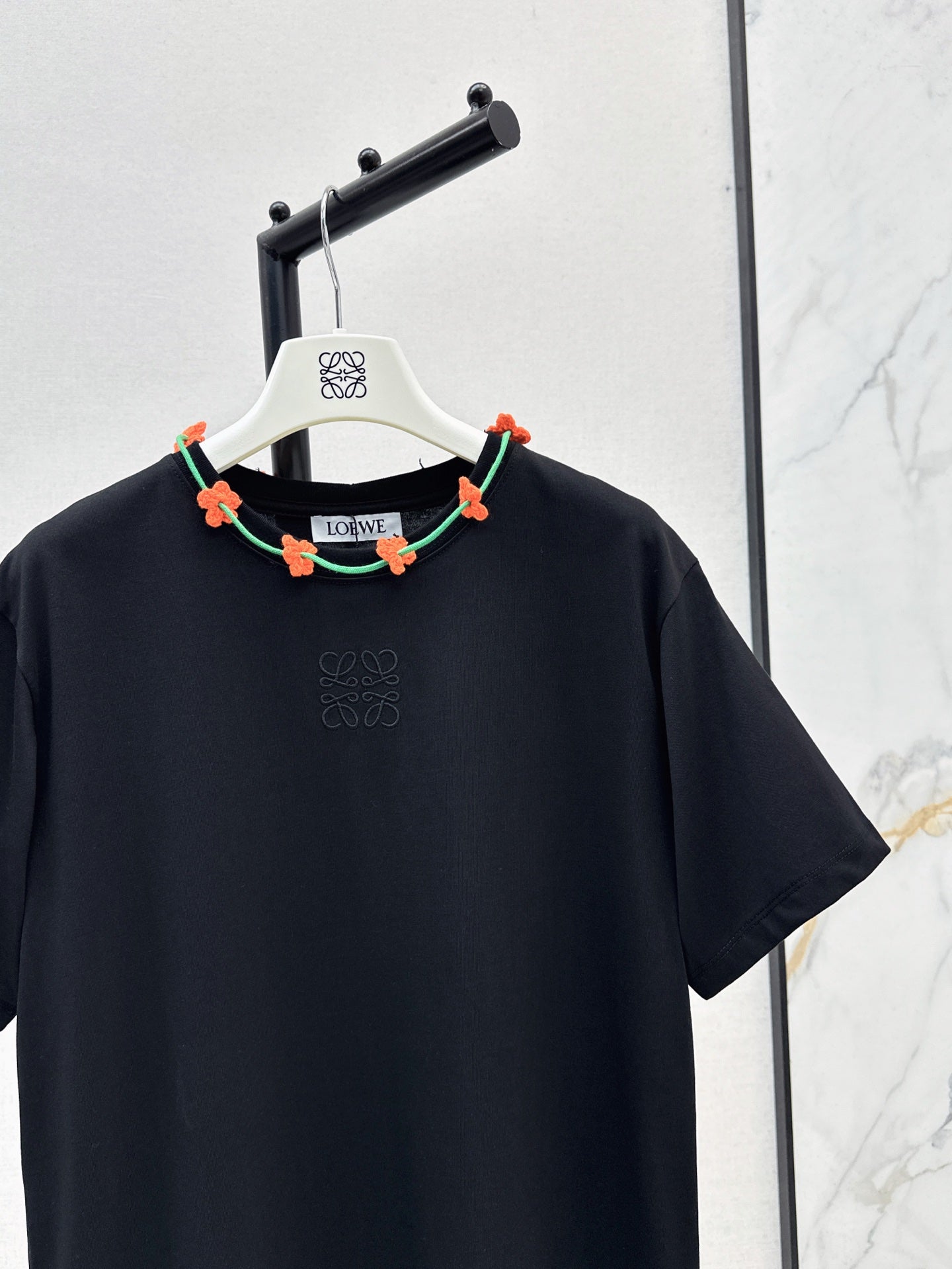 Loe* 25ss floral crochet collar T-shirt