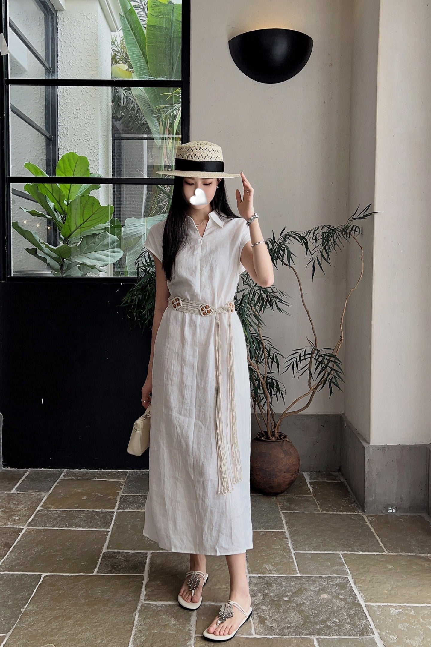 Lor*P 25ss linen tied belt shirt dress