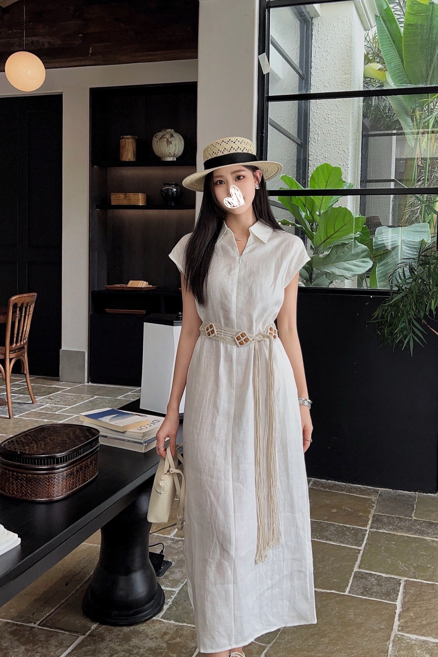 Lor*P 25ss linen tied belt shirt dress