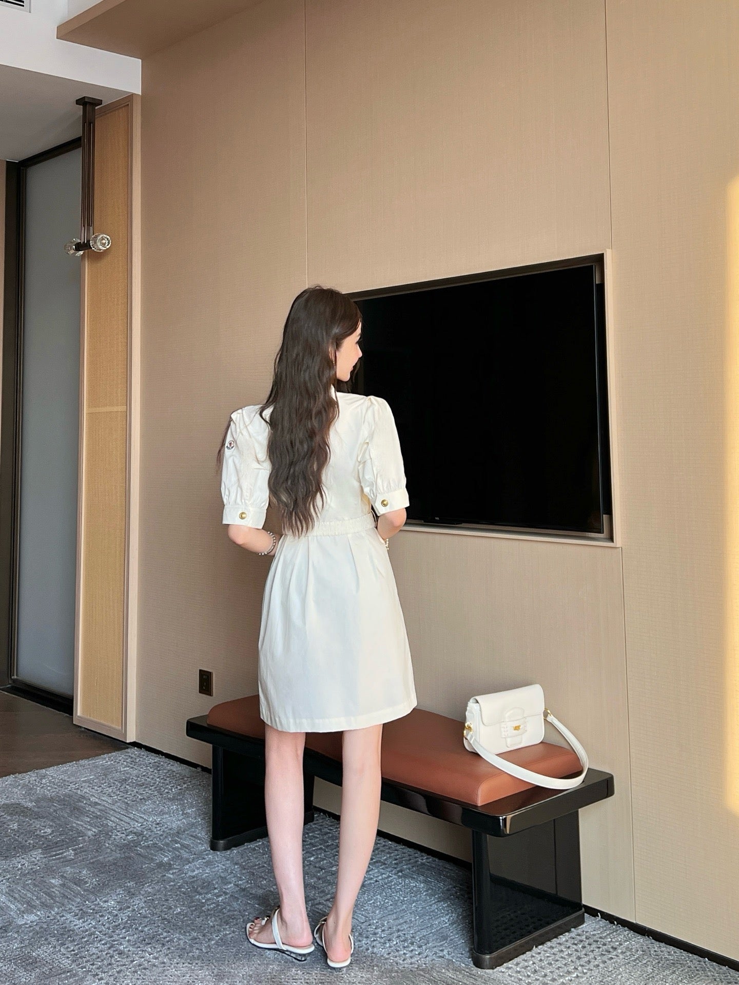 Monc* 25ss button belted mini dress