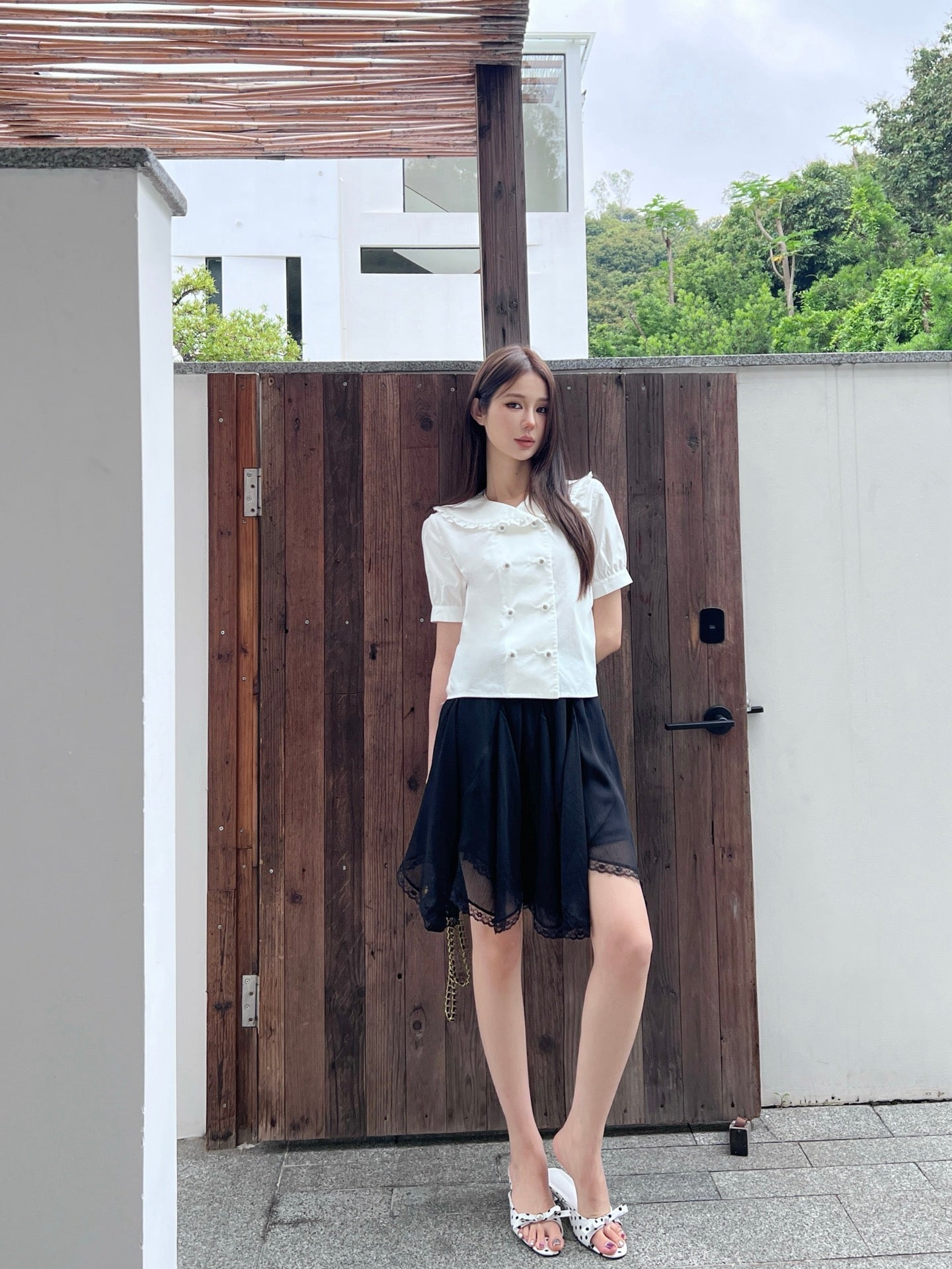 C*nel 25ss lace trim flared skirt