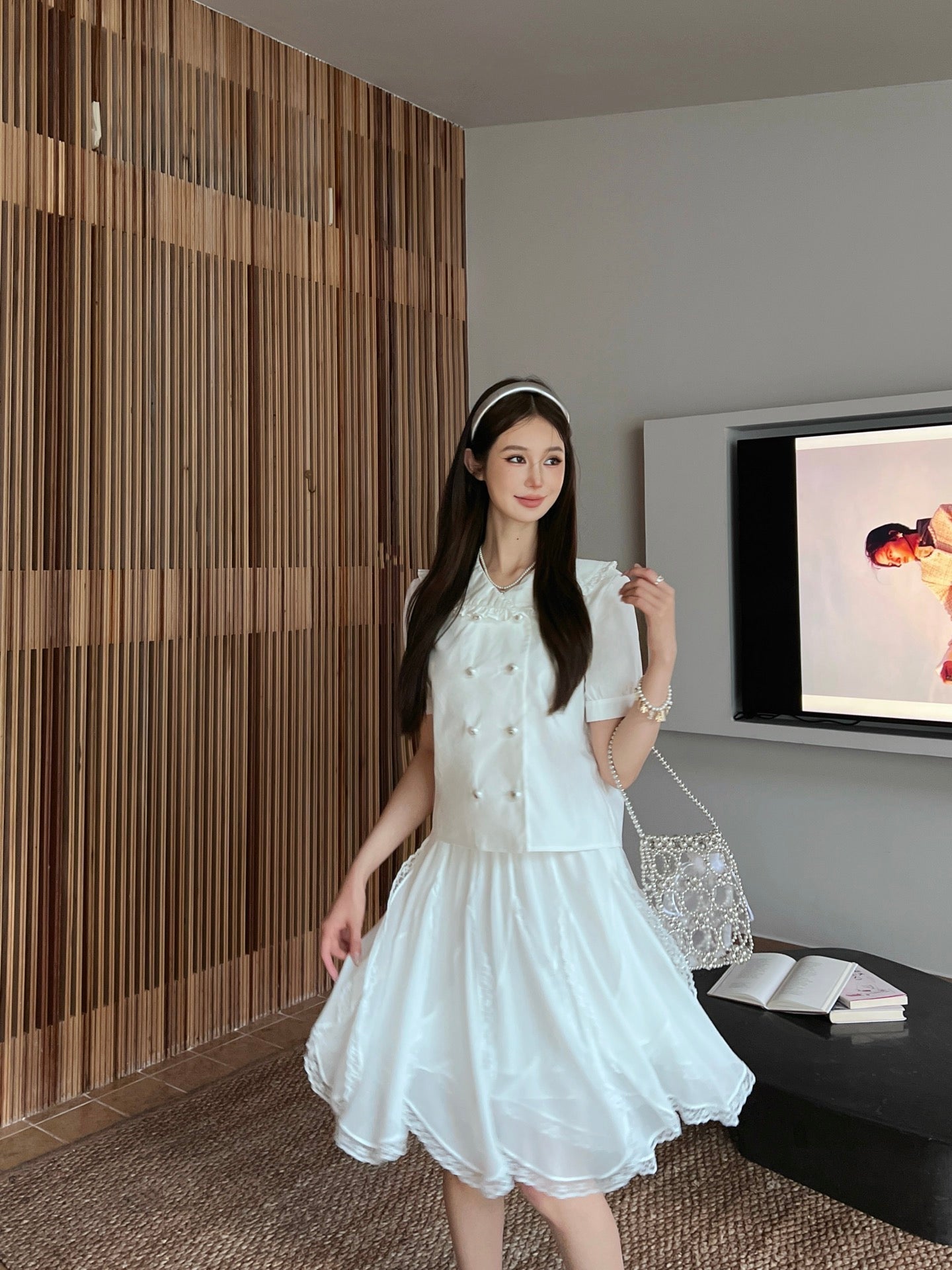 C*nel 25ss lace trim flared skirt